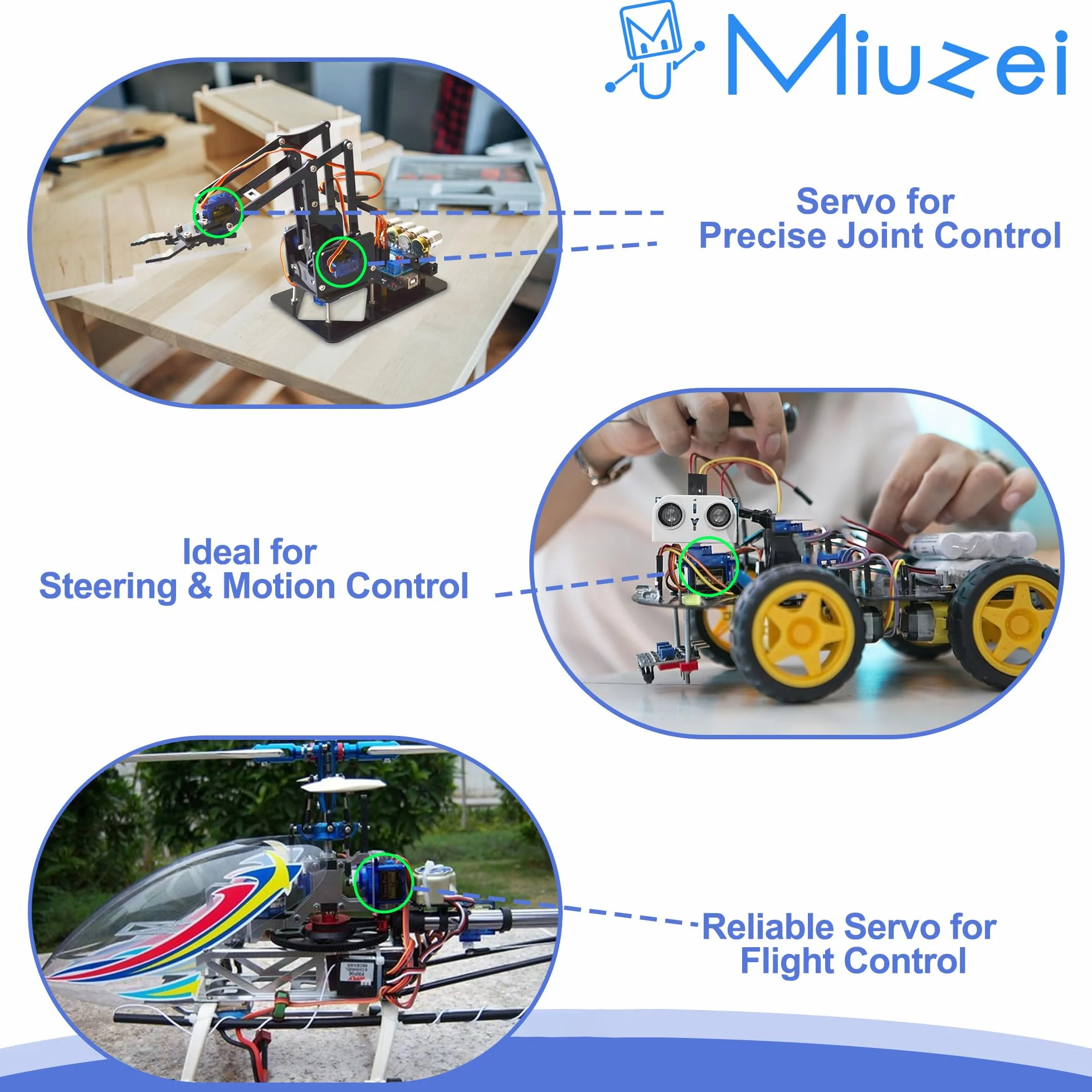 Miuzei 9G Micro: Serwo - silnik do RC Robot Ramię / Ręka / Chodzenie Helikopter Łódź samolot Helikopter Samochód Sterowanie z kablem, Mini Micro Motor Serwo Model do Arduino (5 * Niebieski)