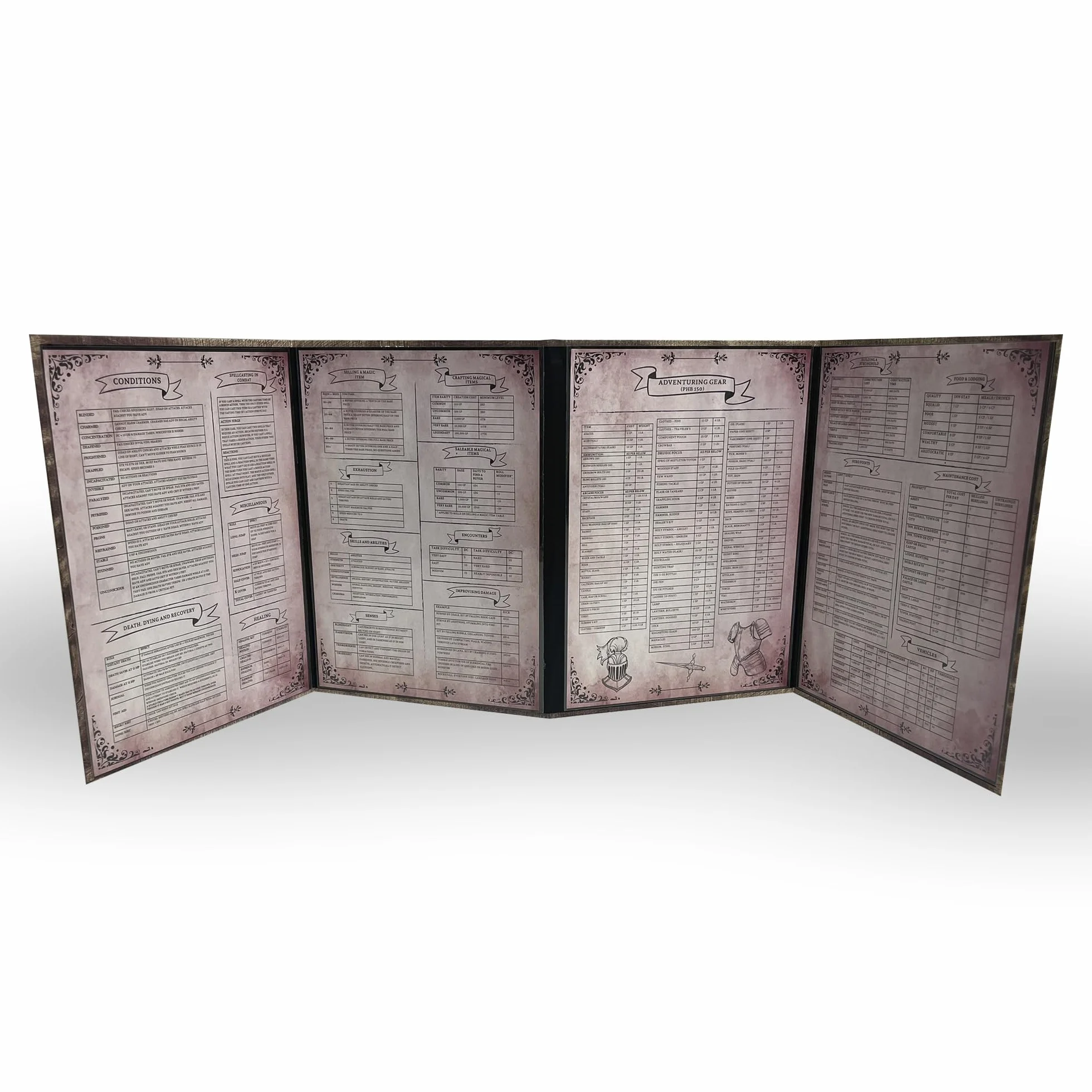 Ekran Dungeon Master - DOJA Hobby - DM Screen Składany 4 Panele Gładkie wykończenie, z wbudowanymi kieszeniami i szablonami w zestawie, akcesorium do lochów i smoków i odgrywania ról