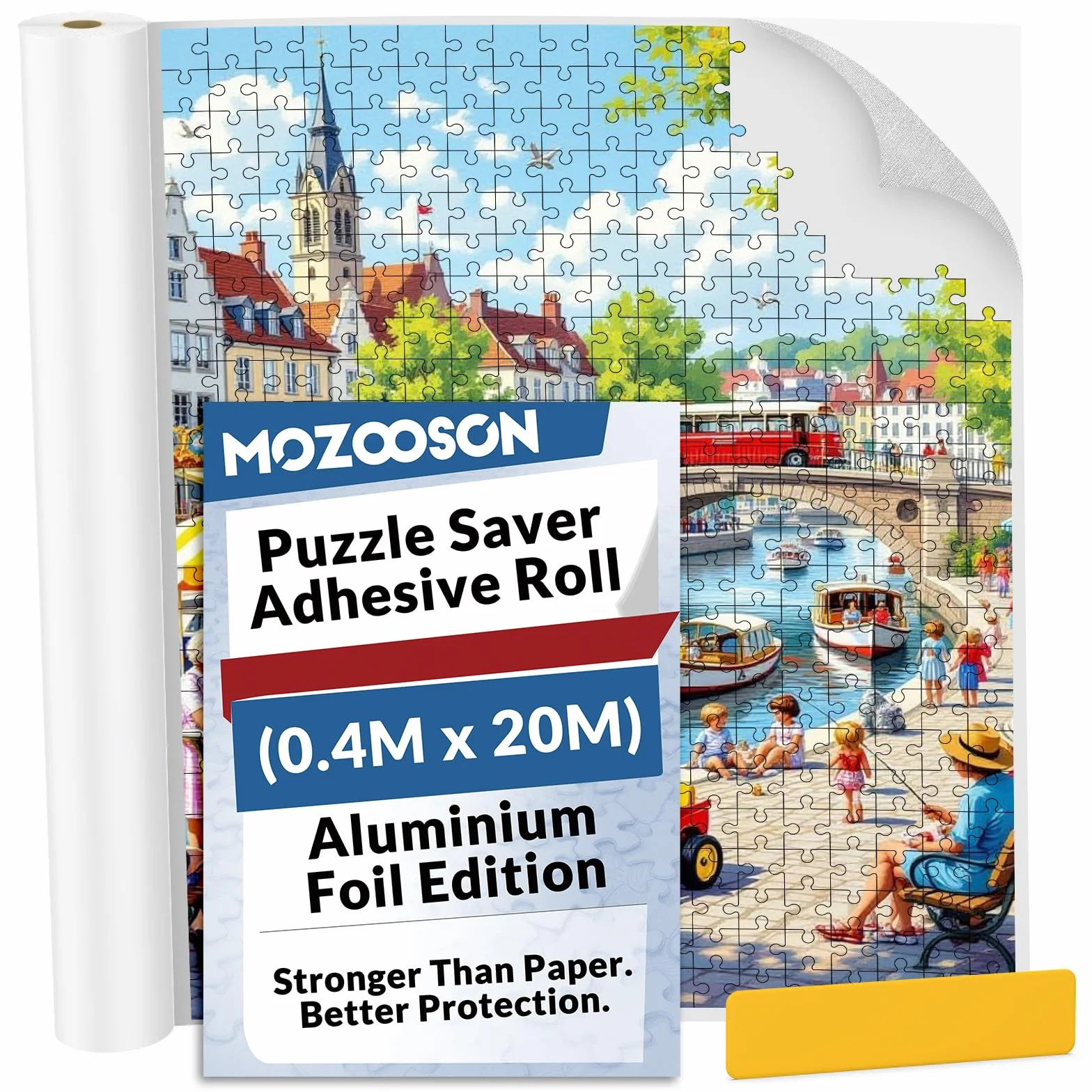 Papier samoprzylepny MOZOOSON do konserwacji puzzli z 1 szpatułką. Najlepszy sposób na zachowanie gotowych puzzli – 40 x 2000 cm