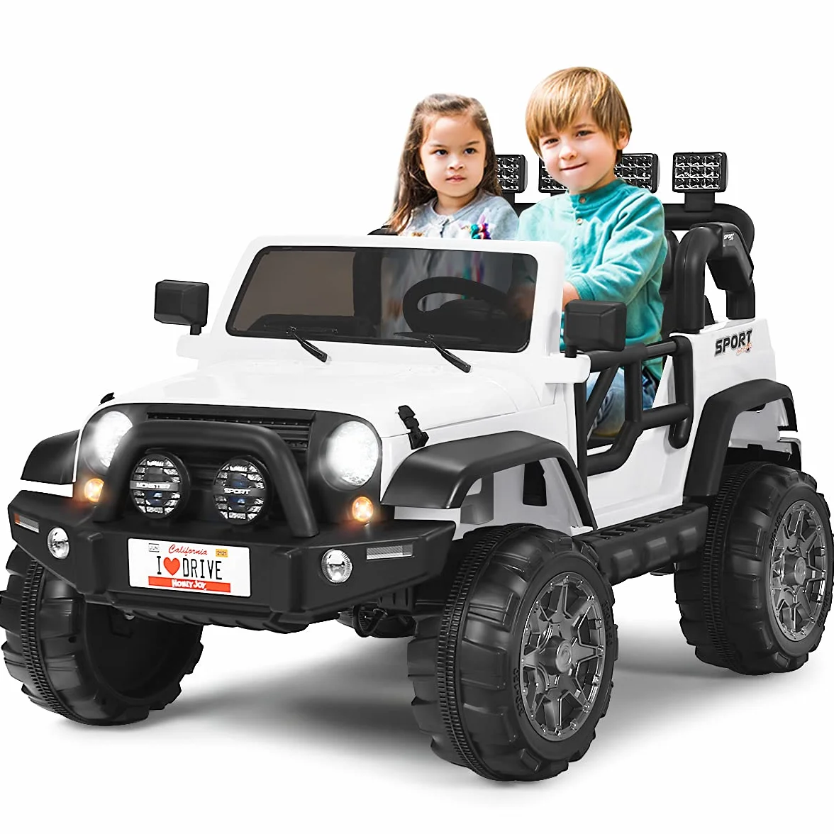 COSTWAY Samochód elektryczny dla dzieci, 2-osobowy z pilotem zdalnego sterowania 2,4 G, 3 biegi 12 V, samochód dziecięcy z MP3, muzyka, klakson i reflektor, Auto 2,5-4 km/h, dla dzieci od 3 lat