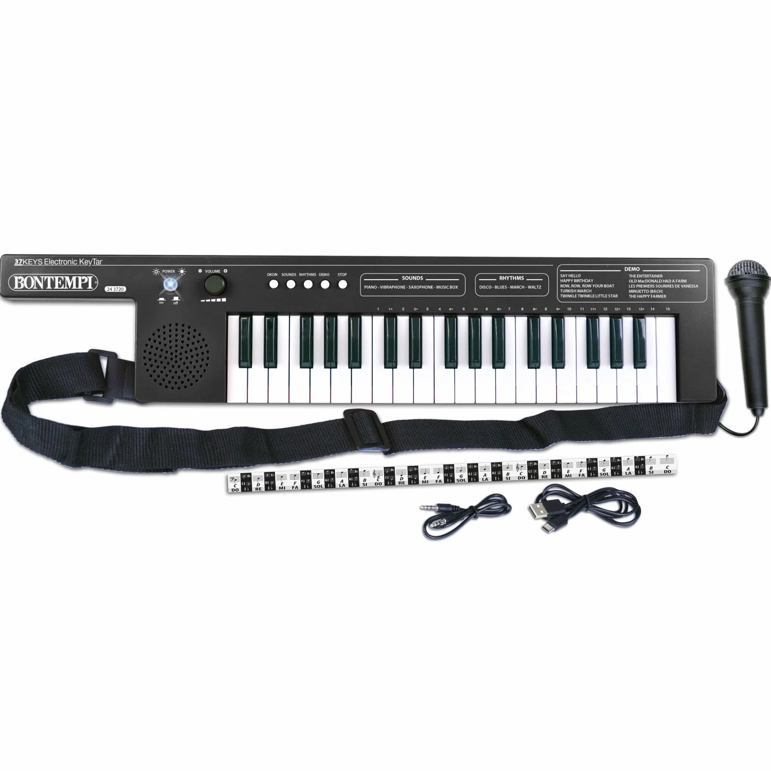 Bontempi | KeyRhythm - Keytar 37 klawiszy z paskiem na ramię i akumulator do wolności muzyki bez ograniczeń