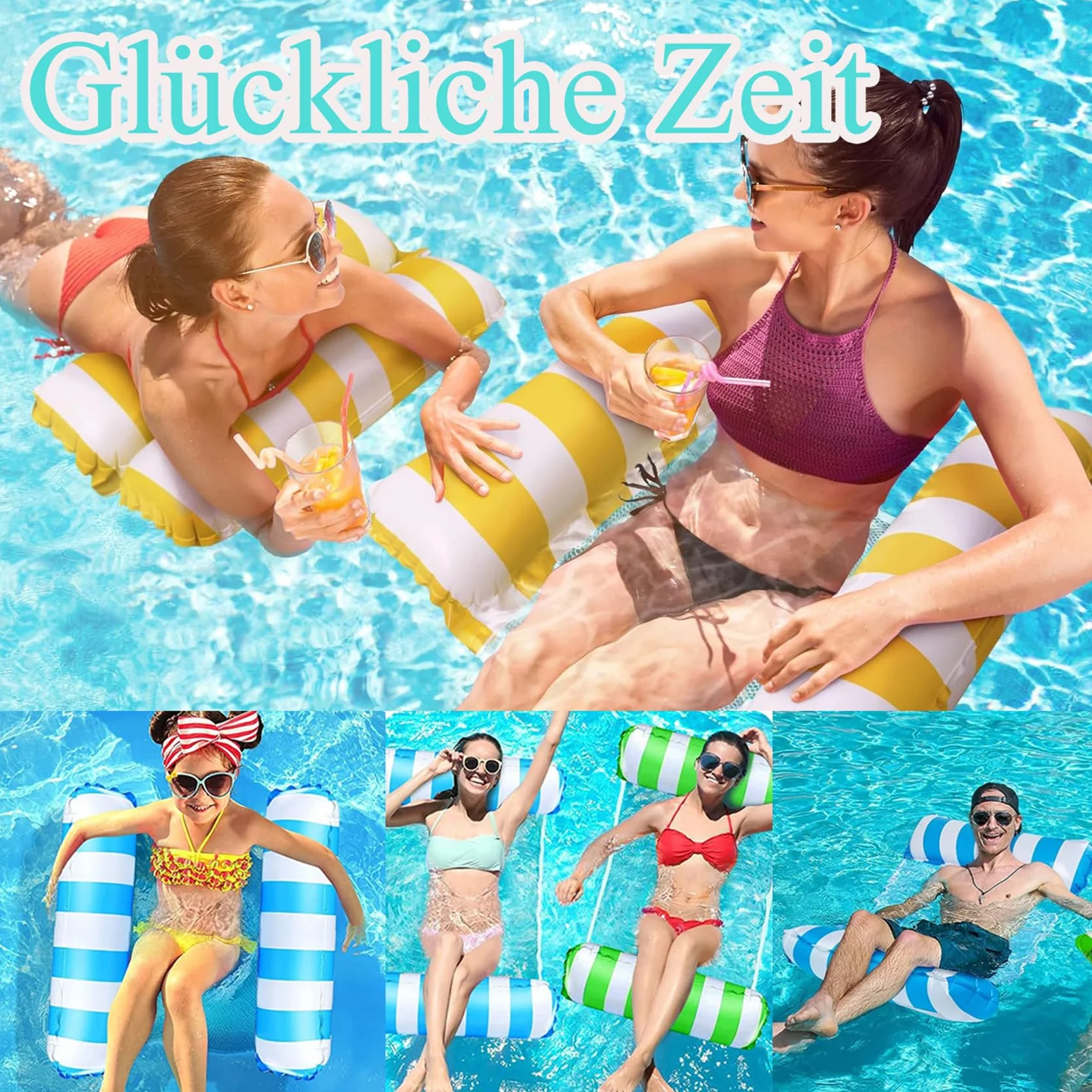 2 sztuki dmuchanych materacy wodnych, materac dmuchany, akcesoria basenowe, zabawa, hamak 4 w 1, na basen, plażę, baldachim dla dorosłych i dzieci