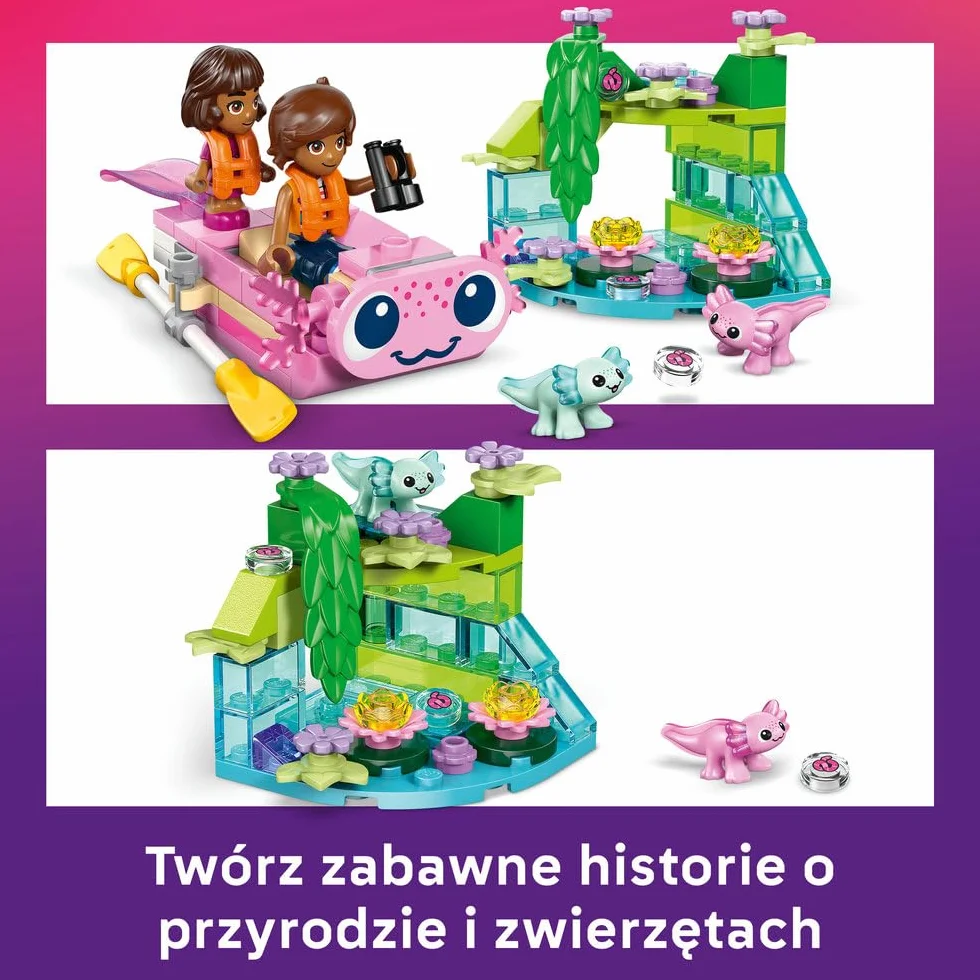 LEGO Friends Przygoda na aksolotlowej łodzi, klocki dla 5-latki z łódką, minilaleczką i mikrolaleczką, zabawka dla dziecka do odgrywania ról, pomysł na prezent dla dziewczynki od 5 lat i chłopca 42681