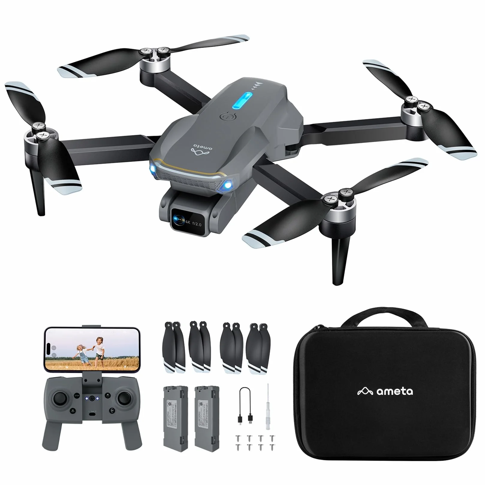 Ameta Dron dla Dorosłych z Kamerą 4K UHD, S20 Lite Bezszczotkowy Silnik FPV Składany dron RC dla Dorosłych i Dzieci z 36-minutowym Lotem, Fajne Zabawki na Prezent dla Chłopców i Mężczyzn (165 g)