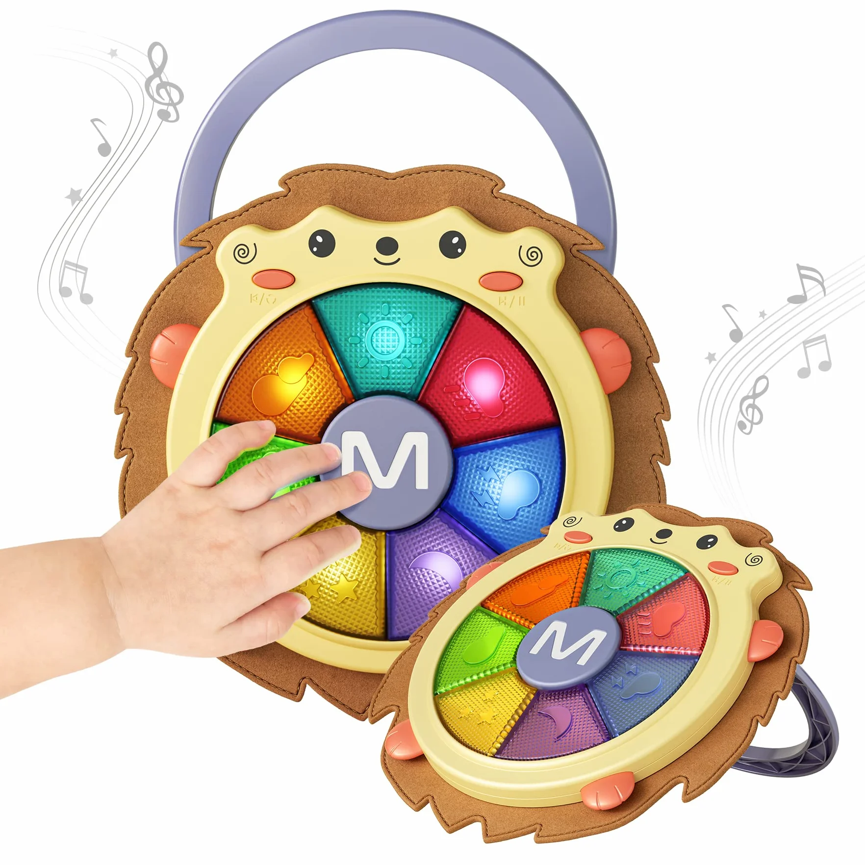 TUMAMA KIDS Muzyczna zabawka bębnowa dla niemowląt, zabawka z bębnem muzycznym z dźwiękiem i światłem, gra na instrumentach muzycznych, zabawki do aktywności sensorycznej (jeż)