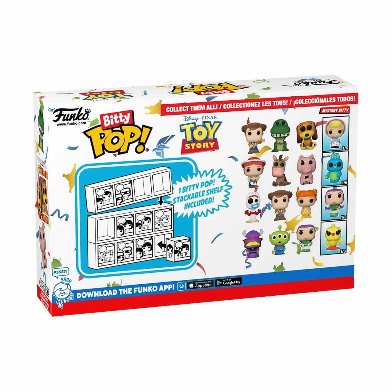 Funko Bitty POP! Toy Storyand A Surprise Mystery Mini Figurka - 0,9 cala (2,2 cm) - Disney Pixar: Toy Story - kolekcjonerska - w zestawie półka z możliwością układania w stos - pomysł na prezent