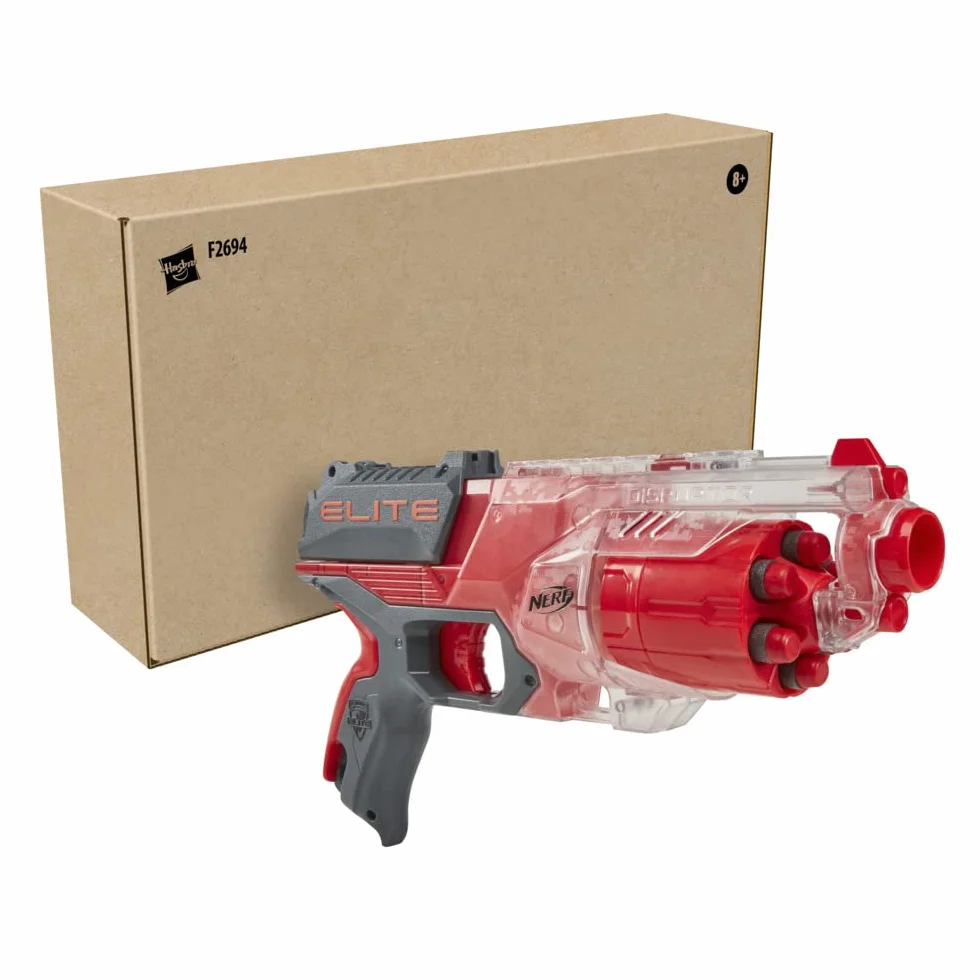 Wyrzutnia Nerf Elite Disruptor, 6-strzałkowy magazynek obrotowy, 6 strzałek Nerf Elite, ogień ciągły, półprzezroczysty czerwony, dostępna tylko w serwisie Amazon