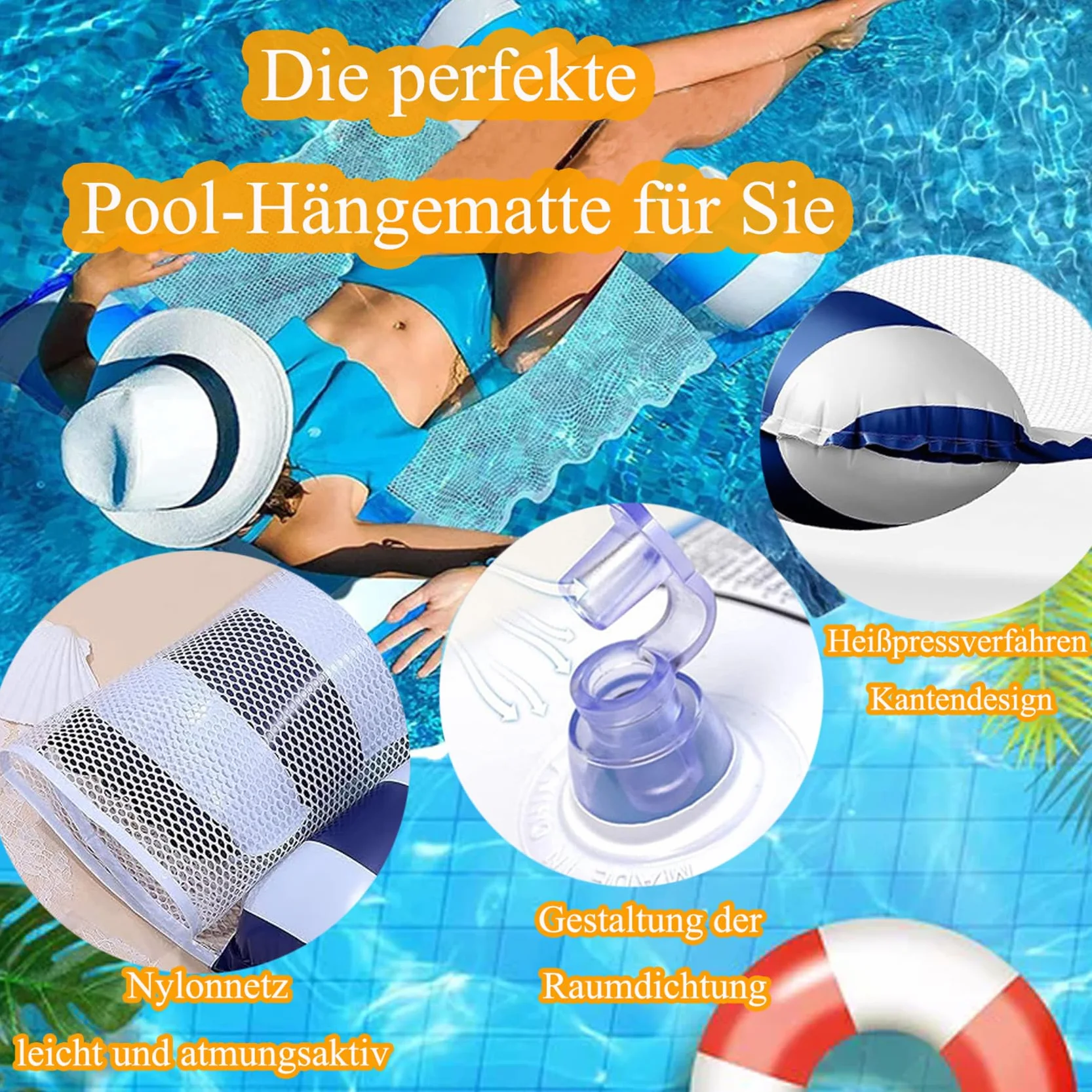 2 sztuki dmuchanych materacy wodnych, materac dmuchany, akcesoria basenowe, zabawa, hamak 4 w 1, na basen, plażę, baldachim dla dorosłych i dzieci
