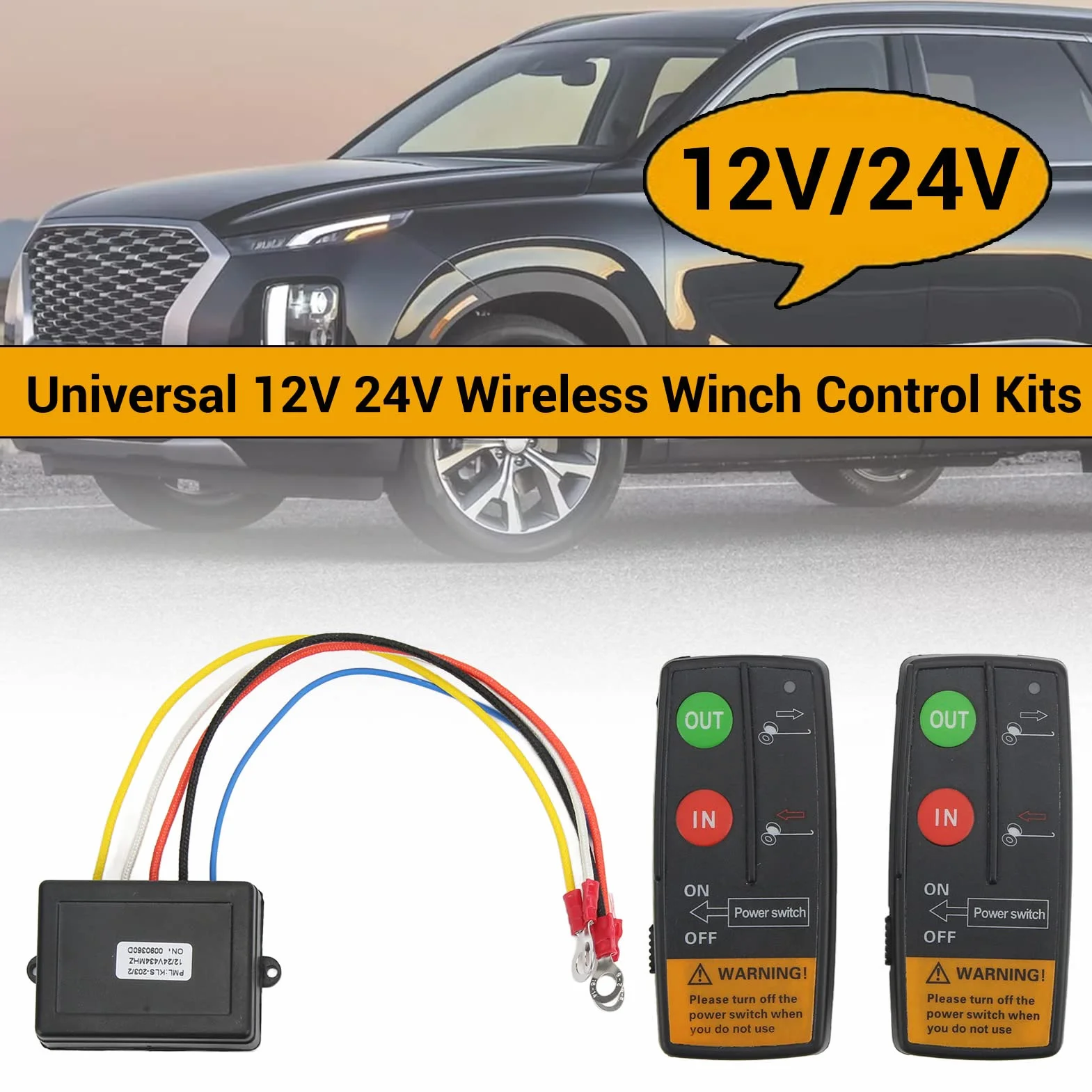Akozon Zestaw Zdalnego Sterowania Wyciągarką Bezprzewodową Zasięg 75 Stóp 12 V 24 V Wysoka Czułość Uniwersalny do Samochodów Ciężarowych ATV 379521011