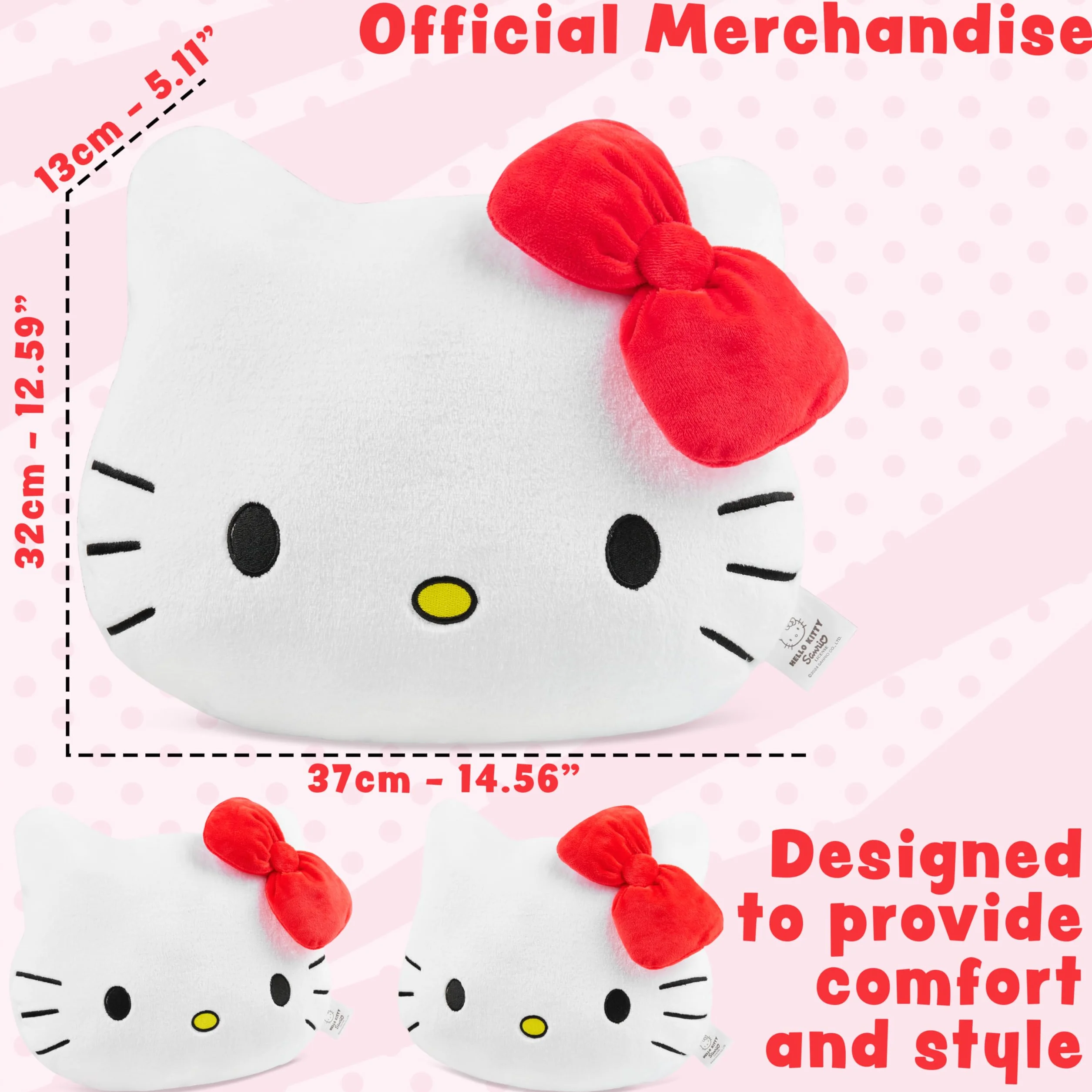 Hello Kitty Pluszowa poduszka 3D na sofę, łóżko, przytulenie poduszki kobiety nastolatki dzieci 37 x 32 cm - wystrój domu