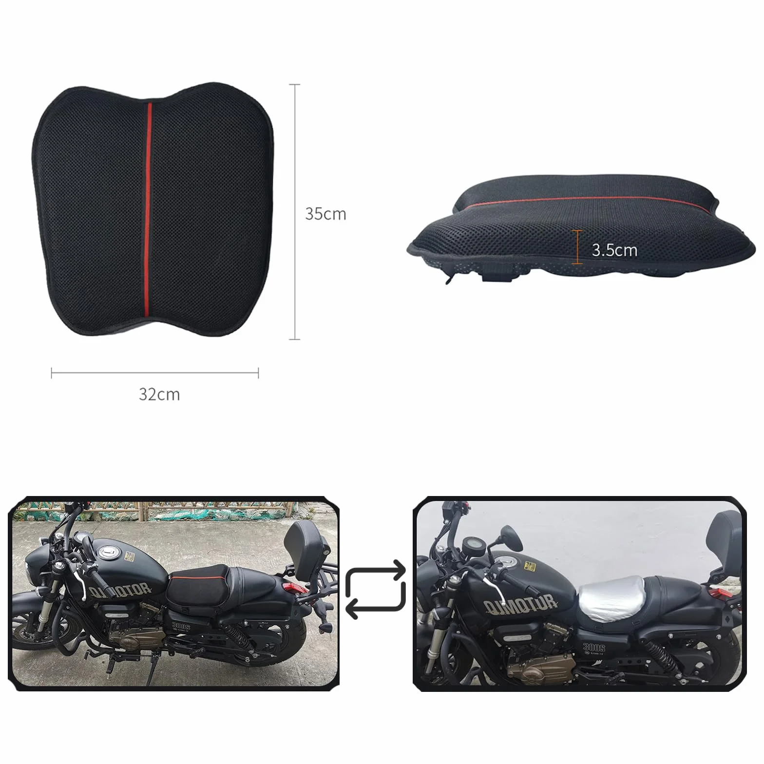 Poduszka na siedzenie motocyklowe, potrójna ochrona żelowa podkładka na siedzenie motocykla, zdejmowana osłona termoizolacyjna, skutecznie zapobiega słońcu i deszczowi, żelowa podkładka