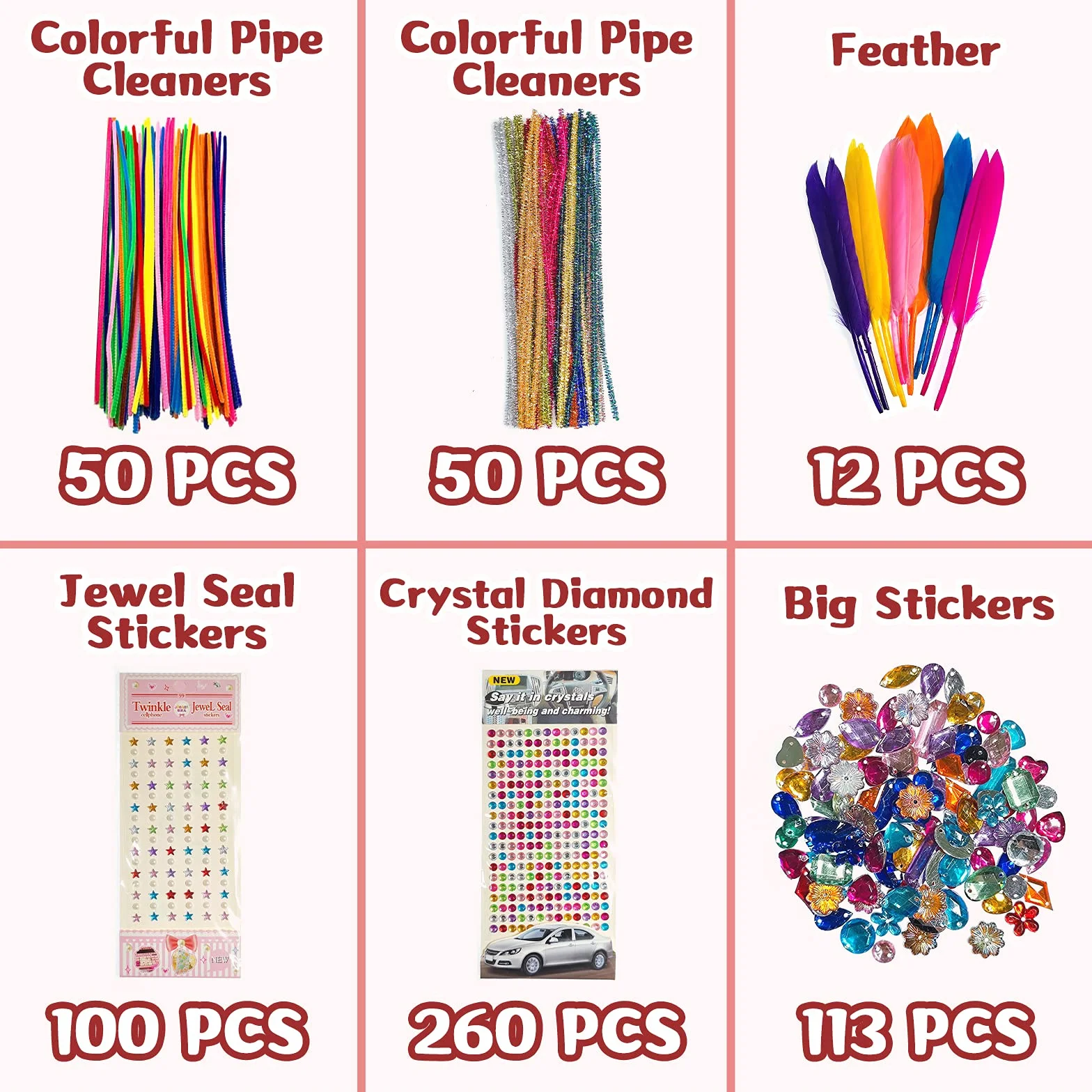 Zestaw do majsterkowania dla dzieci, 1300 sztuk, zestaw do majsterkowania, akcesoria do scrapbookingu, do czyszczenia fajek, pomponów, piór, perły, ruchome oczy, cekiny, akcesoria do majsterkowania