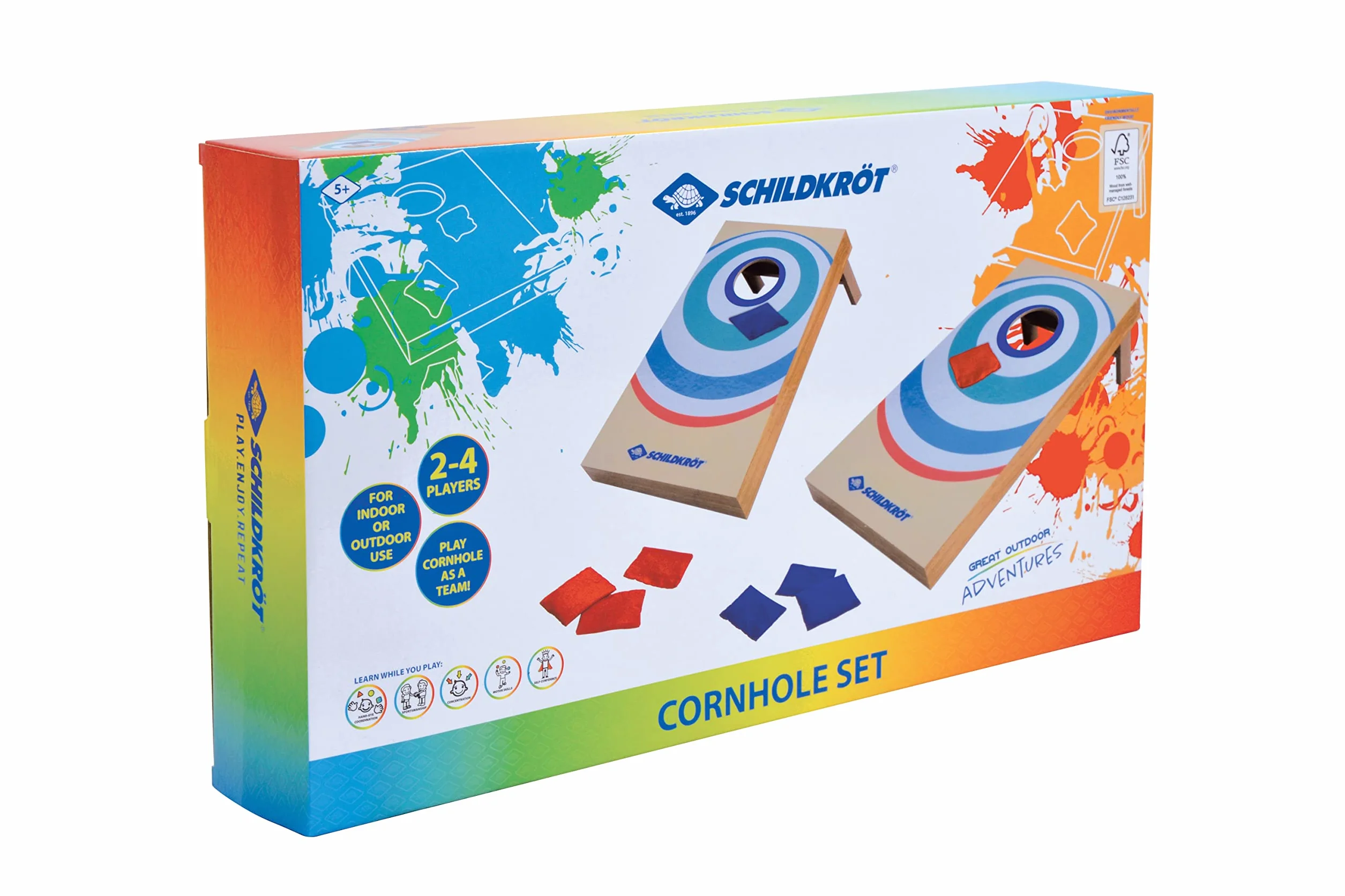 Schildkröt Zestaw Cornhole Bean Bag z drewna MDF z certyfikatem FSC, kompletny zestaw z 2 deskami cornhole (po 52 x 30 x 14 cm) i 8 workami na piasek, do użytku wewnątrz i na zewnątrz, 970317