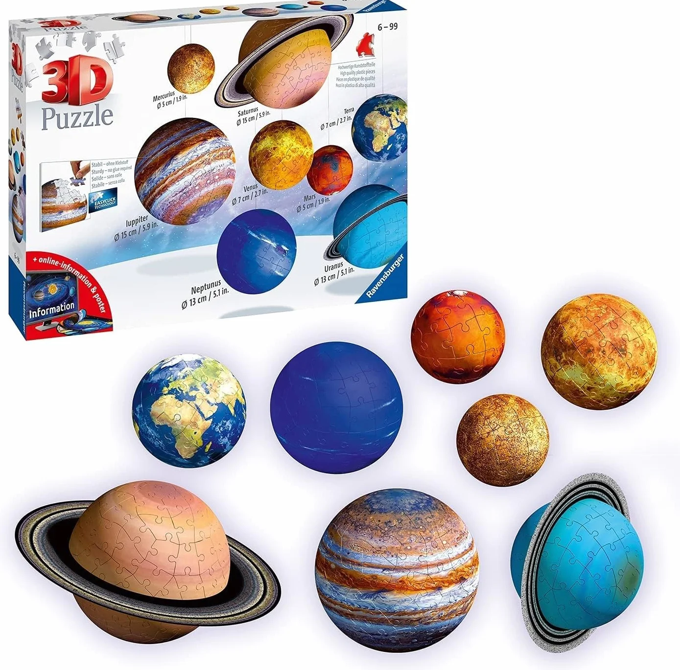 Ravensburger Puzzle 3D 11668 Ravensburger Układ Planetarny 960 Elementów Puzzle 3D (11668) Dla Dzieci I Dorosłych. Technologia Easy Click - Każdy Element Pasuje Idealnie,kolorowy
