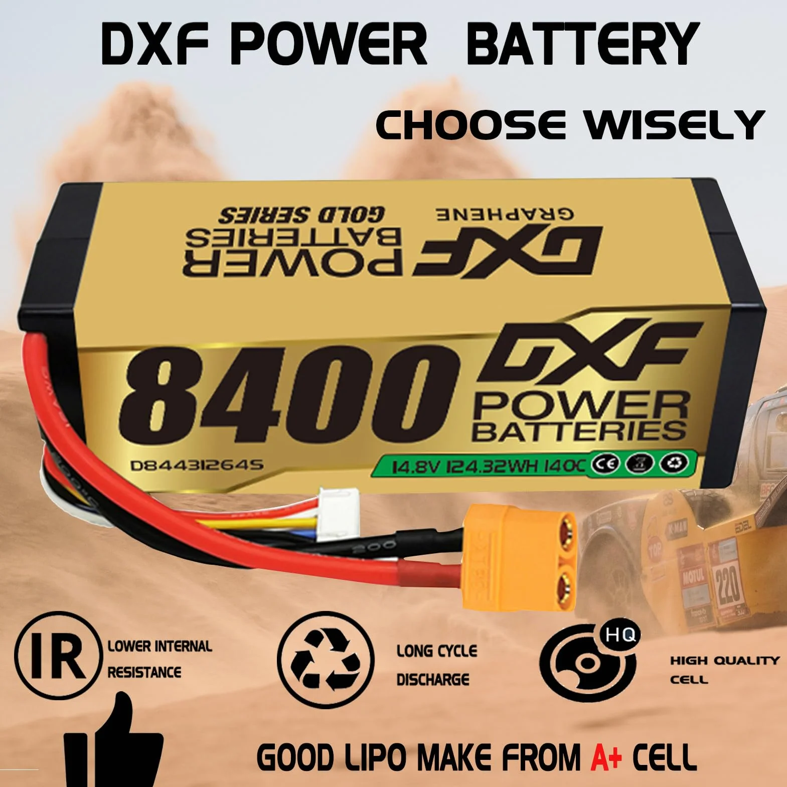 DXF 14.8V 120C 8400mAh 4S Lipo bateria twarda z wtyczką XT90 do RC Buggy Truggy Crawler Monster samochód łódź ciężarówka （2PCS）