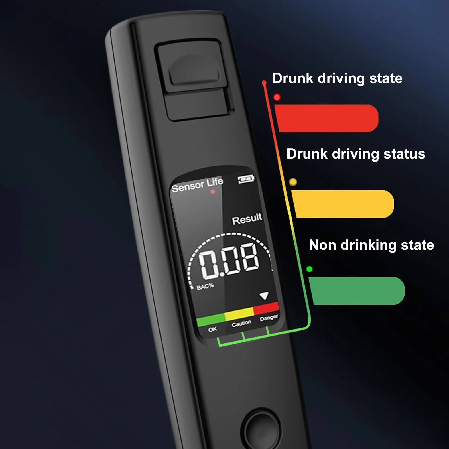 Alkomat bezdotykowy bez kontaktu ustnego, policyjnie dokładny miernik alkoholu z wyświetlaczem LCD, higieniczny miernik alkoholu z 3-kolorowym trybem alarmu do samochodu i domu, przenośny alkomat