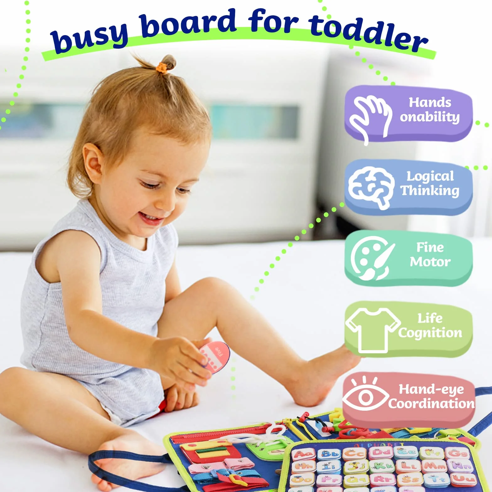 TenFans Space World Busy Board dla dzieci, zabawka Montessori, 3, 4, 5 lat, gra edukacyjna do nauki umiejętności motorycznych, zabawki dla niemowląt, zabawki podróżne do podróży samolotem, samochód