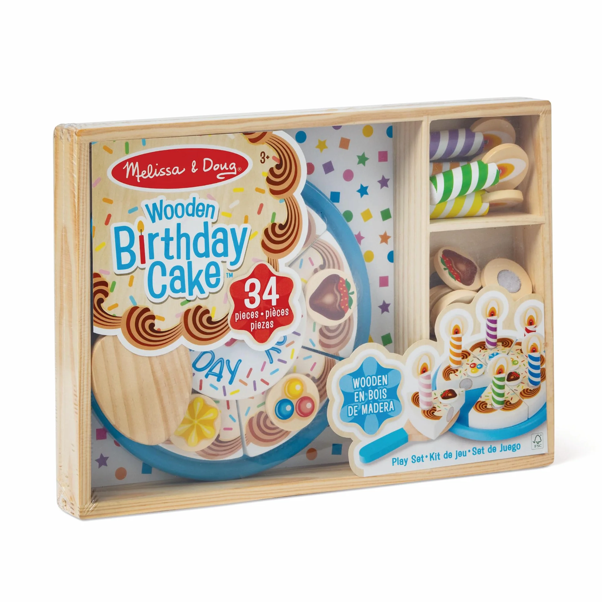 Melissa & Doug Drewniany Tort Urodzinowy | Udawaj Odtwórz | Drewniana zabawka do zabawy dla dzieci | 3+ | Prezent dla chłopca lub dziewczynki