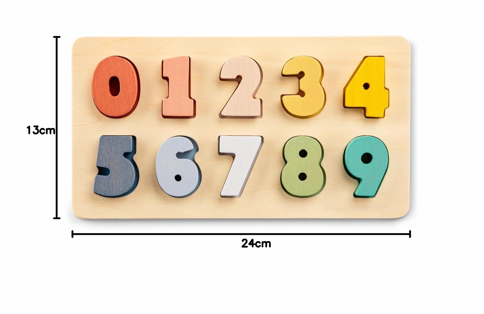 Woet Puzzle drewniane cyfry 0-9 - zabawka edukacyjna Montessori z certyfikatem FSC dla małych dzieci - grube kolorowe cyfry - od 2 lat - prezent dla dziewcząt i chłopców