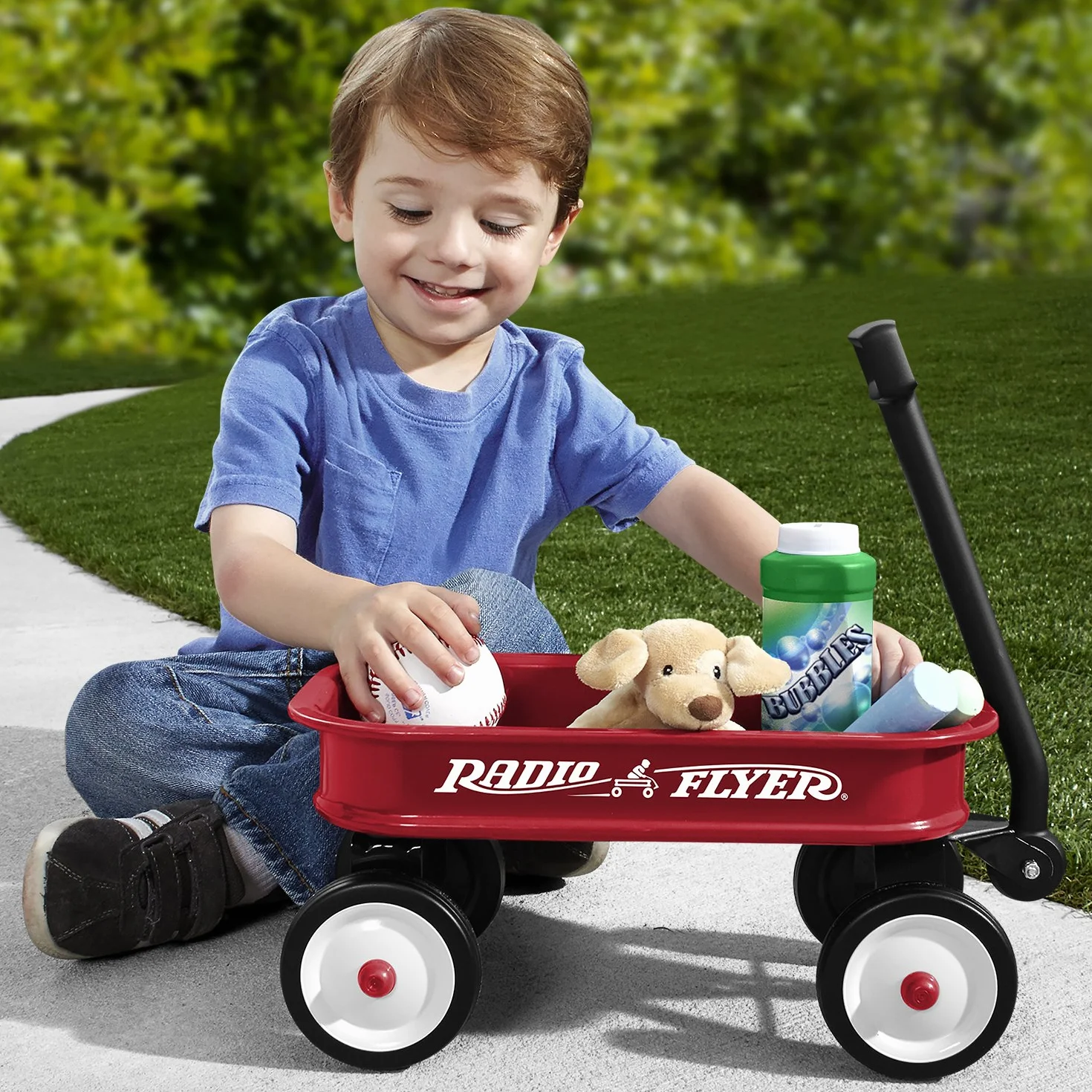 Radio Flyer Little Red Toy Wagon, mały wózek zabawkowy do ekspozycji, długość 36 cm