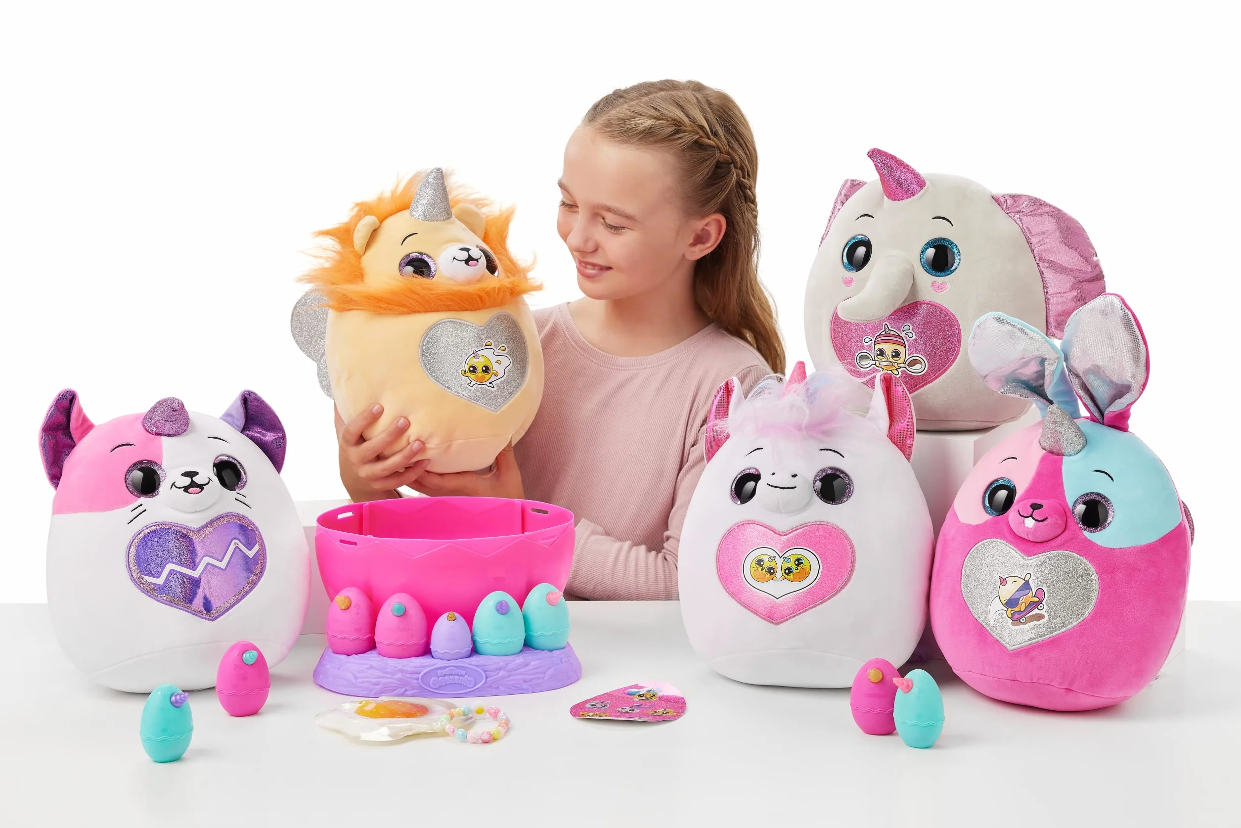 Rainbocorns Eggzania Surprise Mania Trixie the Kitten - Kolekcjonerska Pluszowa, Ponad 20 Niespodzianek, 28 cm, Pierścionki, Bransoletki, Naklejki, Akcesoria