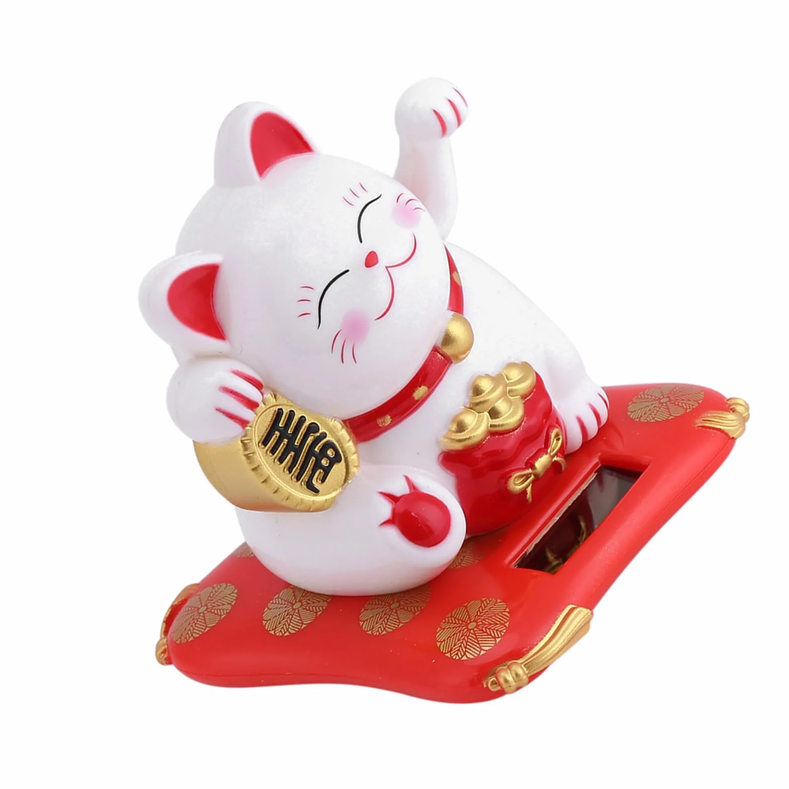 Calico Cat Machający Kot Japoński Maneki Neko Fortune Wealth Dekoracja Biurowa Samochodu Zasilanego Energią Słoneczną (Biała)