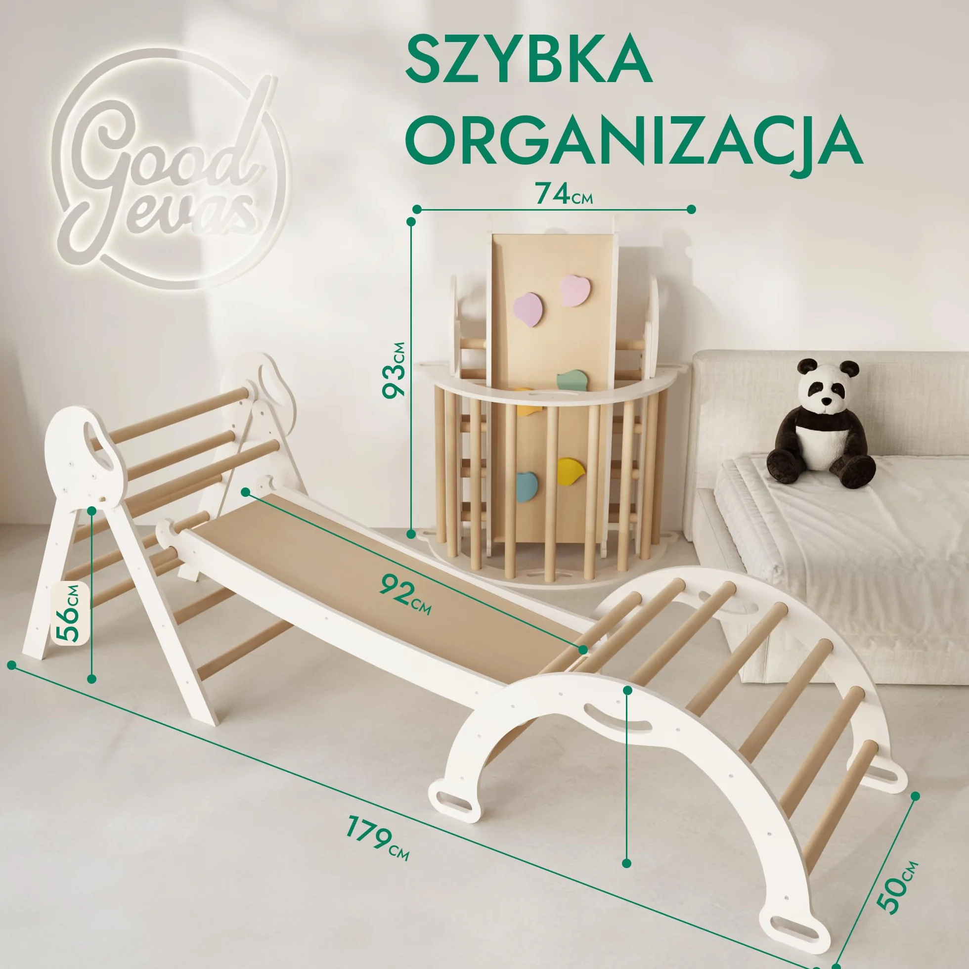 Goodevas 5-w-1 Montessori zabawka wspinaczkowa Indoor z drewna z zjeżdżalnią – trójkąt wspinaczkowy Montessori dla dzieci od 1 roku, wewnętrzny plac zabaw dla niemowląt, wewnętrzne zabawki