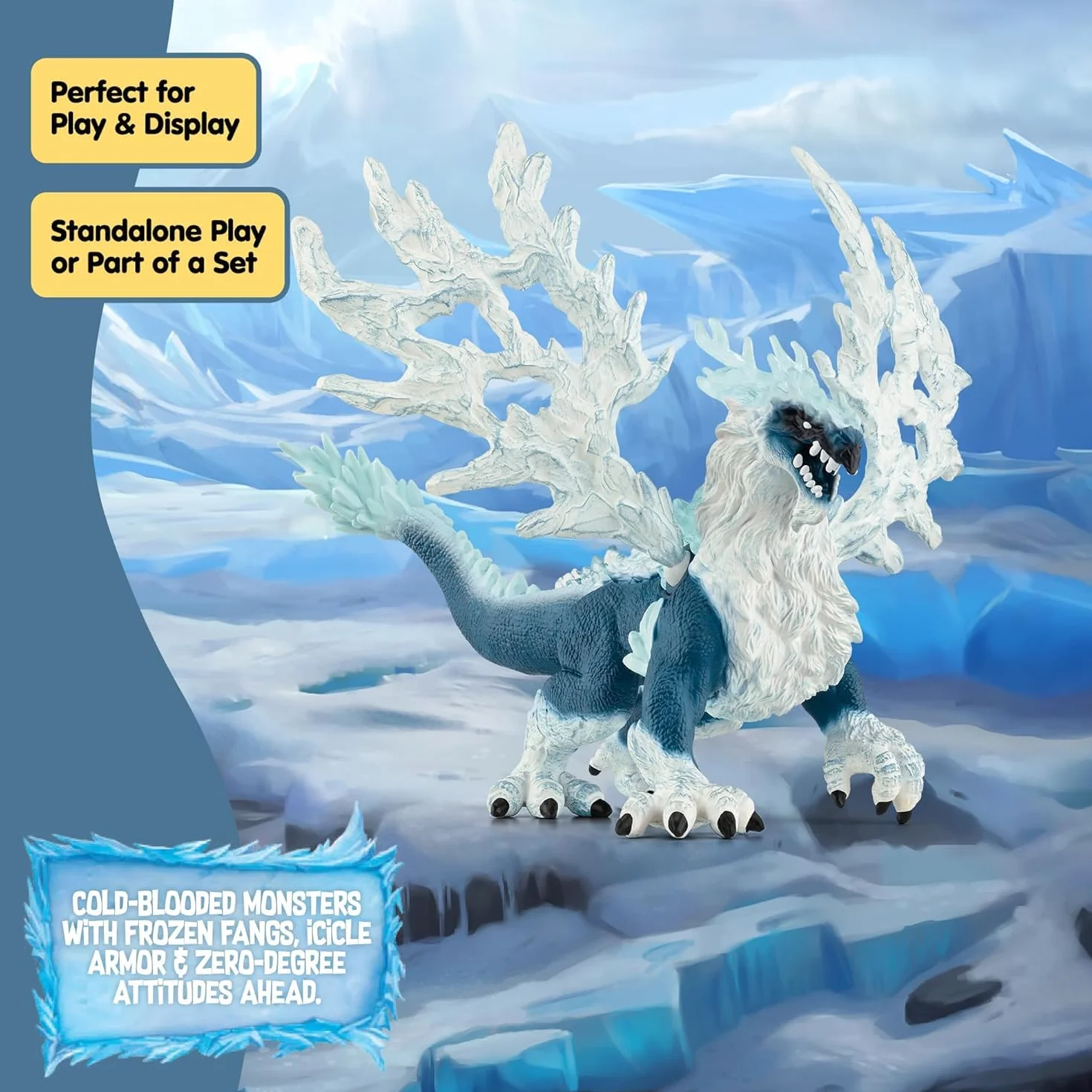 schleich ELDRADOR Creatures | Smok lodowy 70790 | figurka potwora z ruchomymi skrzydłami i przezroczystymi elementami | prezent dla dziewczynek i chłopców | zabawka od 7 lat | 20 x 15 x 13 cm
