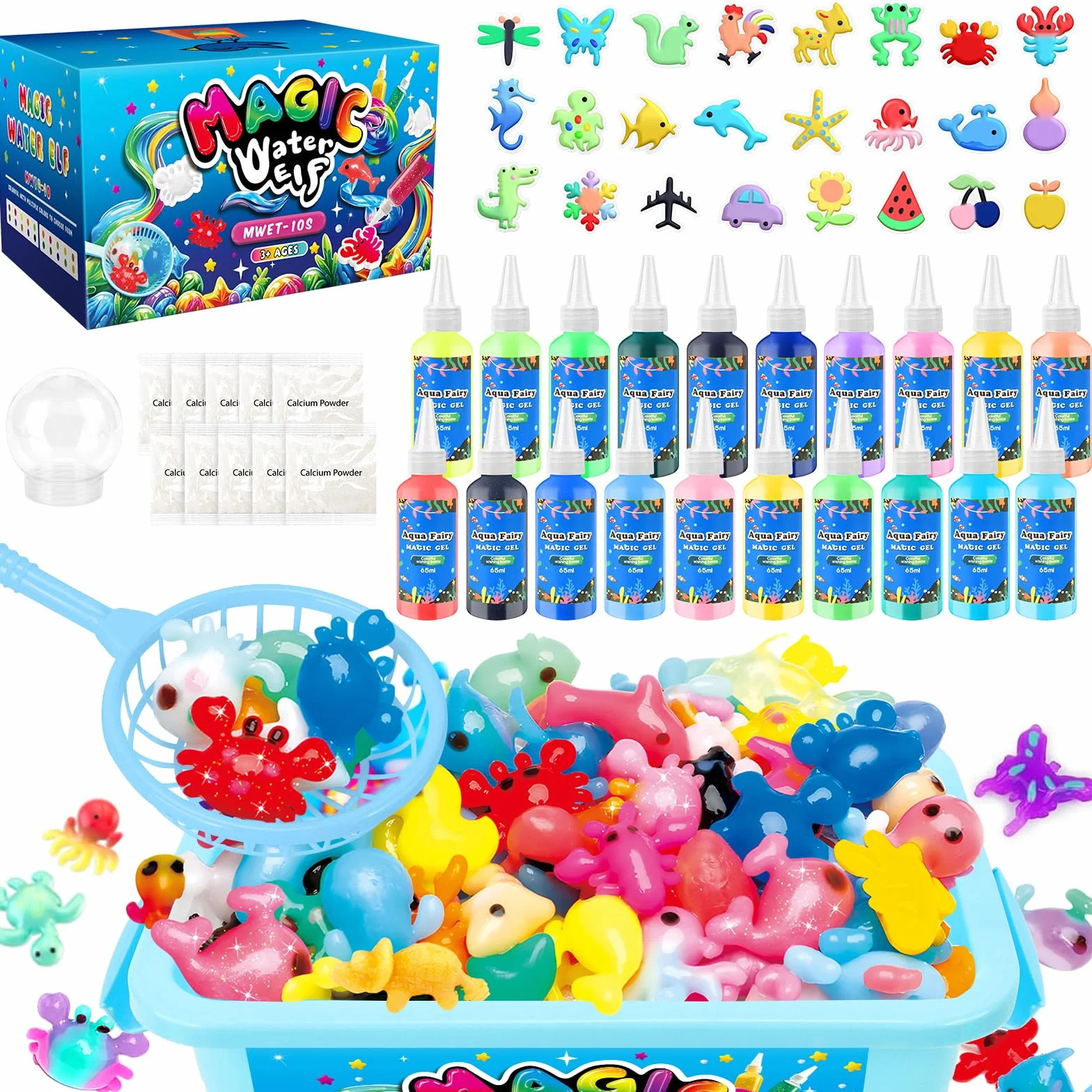 MOMSIV Zestaw magicznego żelu wodnego w 20 kolorach, magiczny zestaw Aqua Elf dla dzieci z 24 formami, zabawka wróżka DIY sztuka i rękodzieło dla chłopców i dziewcząt w wieku 5, 6, 7, 8 lat, prezenty