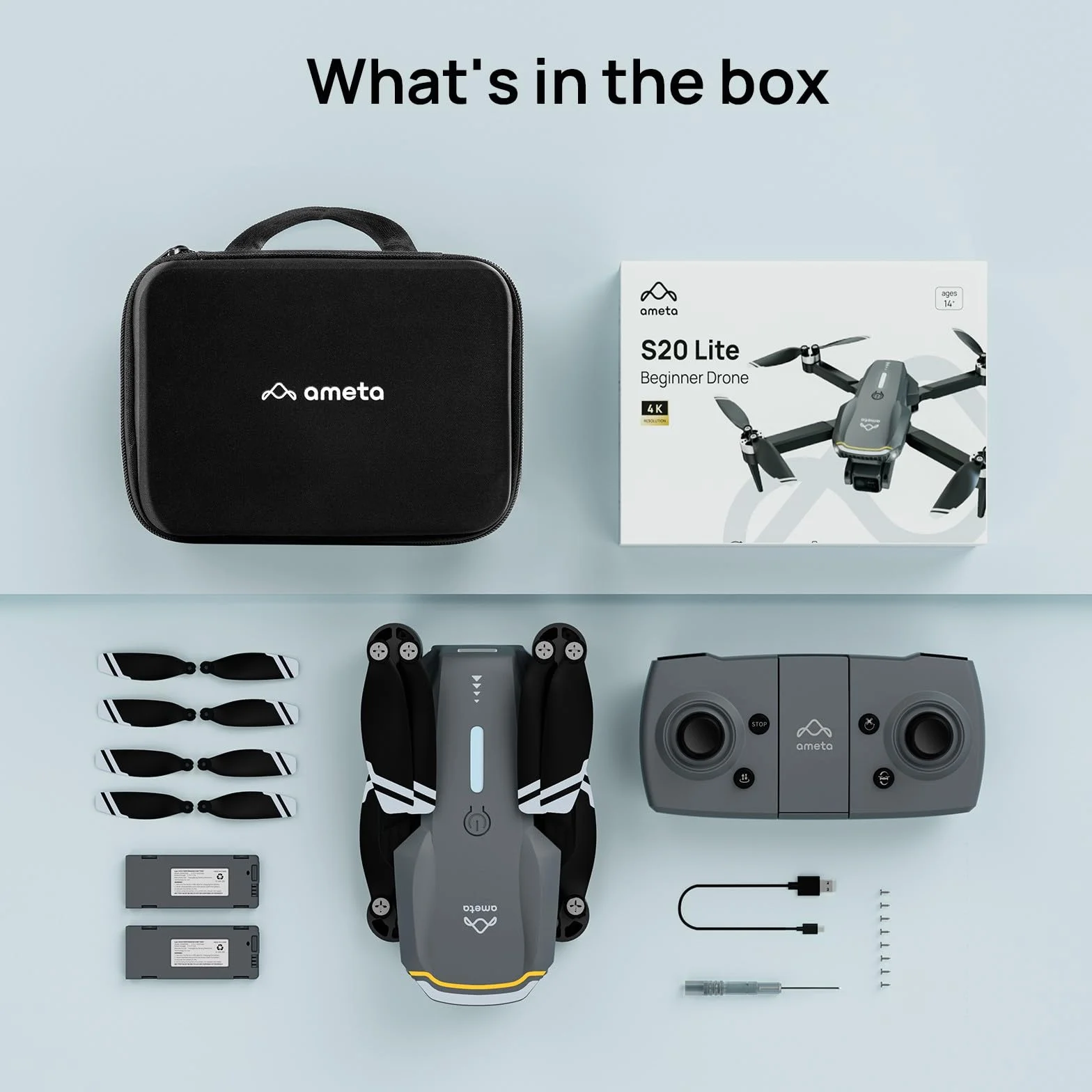 Ameta Dron dla Dorosłych z Kamerą 4K UHD, S20 Lite Bezszczotkowy Silnik FPV Składany dron RC dla Dorosłych i Dzieci z 36-minutowym Lotem, Fajne Zabawki na Prezent dla Chłopców i Mężczyzn (165 g)