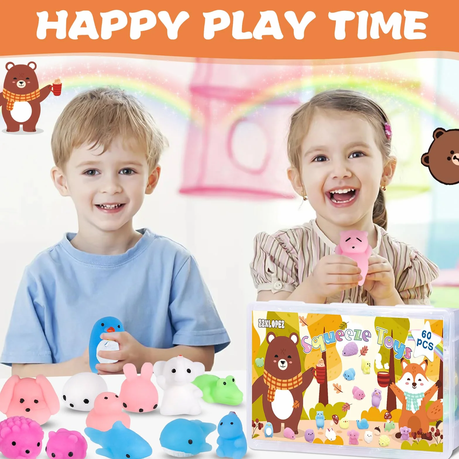 60 Sztuk Mochi Squishy Toy, Wycisnąć Zabawki, Śliczne Zabawki ze Zwierzętami do ściskania, Mini Zabawki do Zgniatania, Zabawki Antystresowe dla Dorosłych, Wypełniacze Wielkanocne