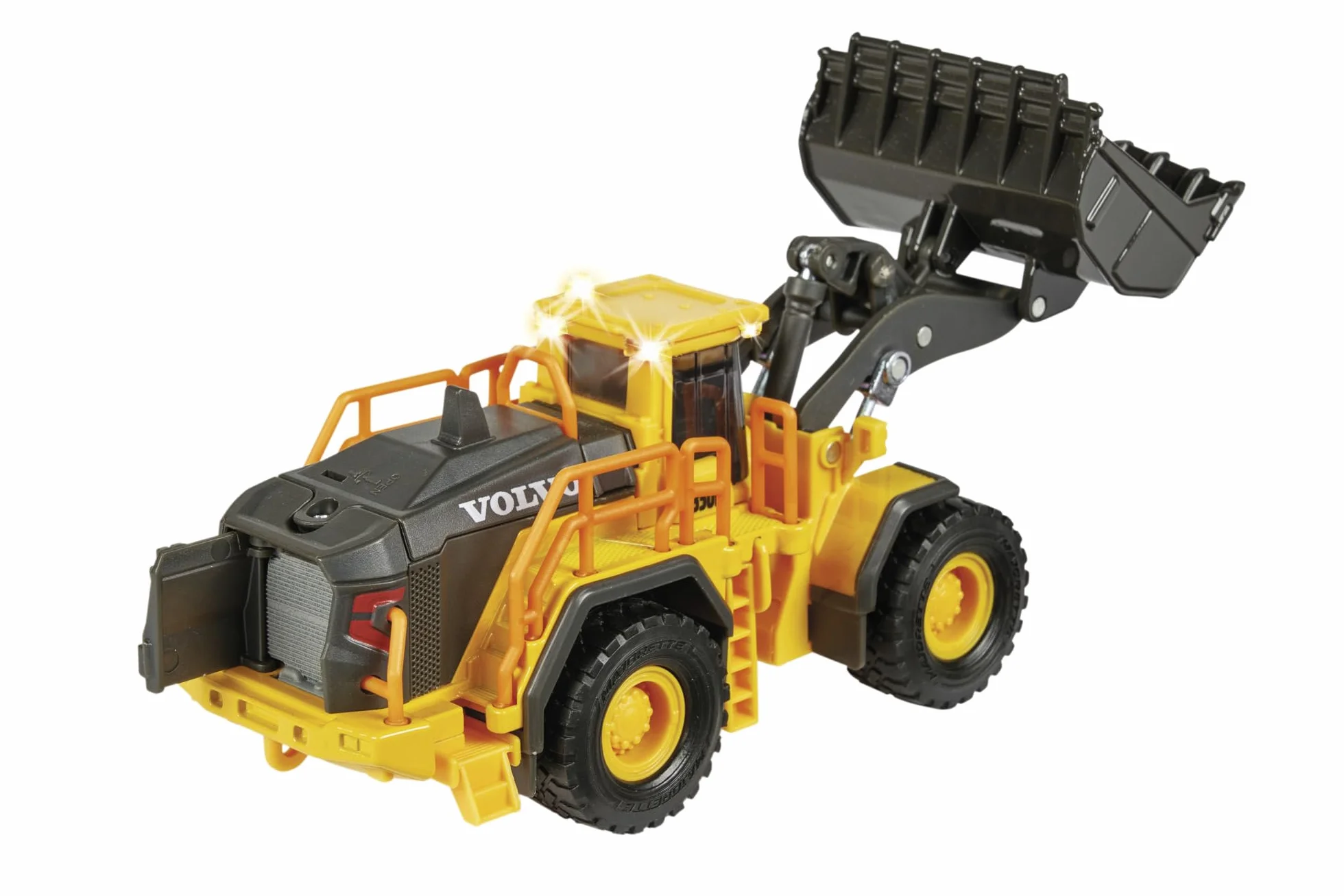 Majorette Grand 213723001 VOLVO Ładowarka Spychacz 21 cm, światło i dźwięk, zabawka pojazd budowlany buldożer metalowy diecast, od 3 lat