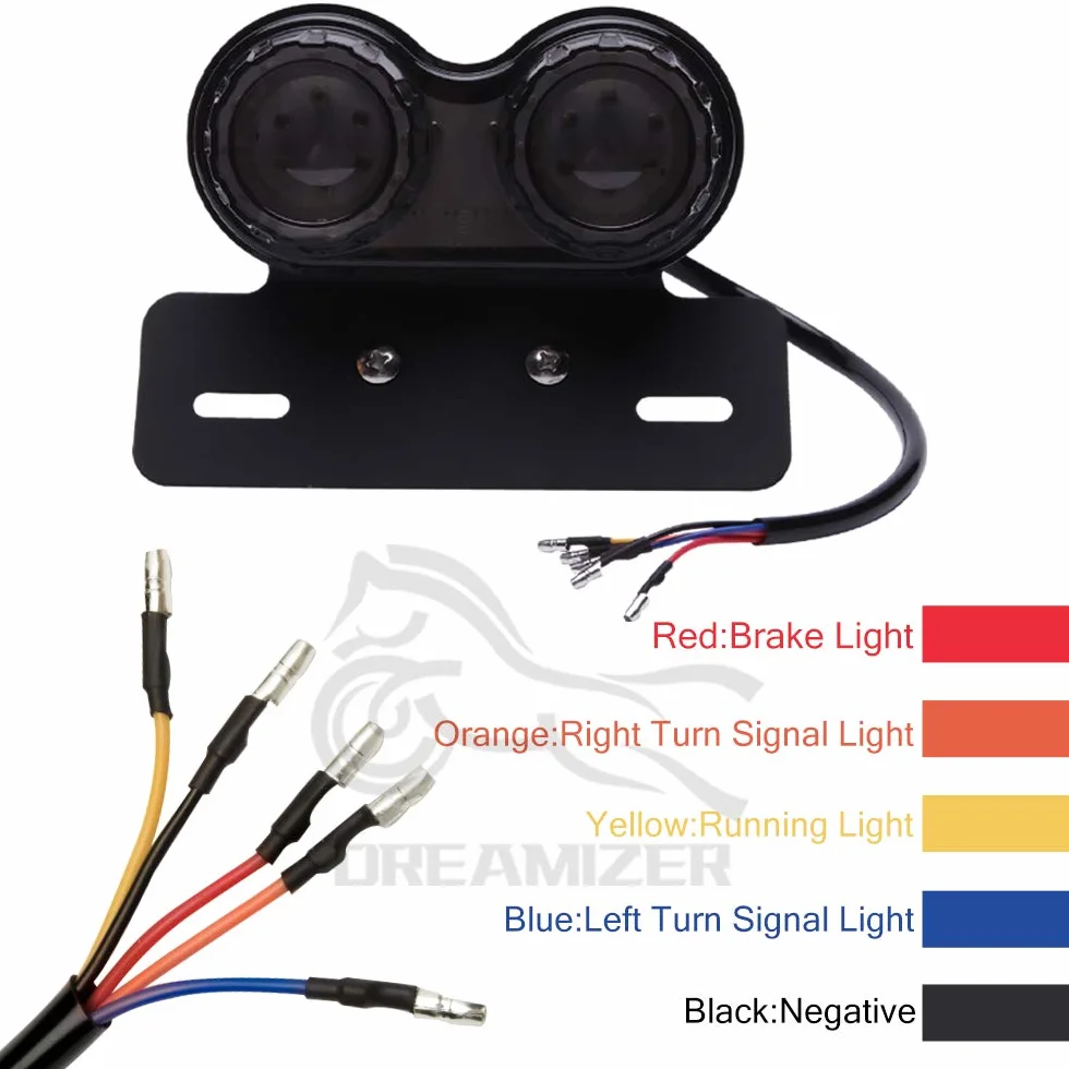 DREAMIZER Uniwersalne 40 diod LED, podwójne tylne światło hamowania, kierunkowskazy kierunkowskazów, lampa do biegania z uchwytem tablicy rejestracyjnej, do niestandardowego roweru ulicznego, crossowego, choppera, (dym)