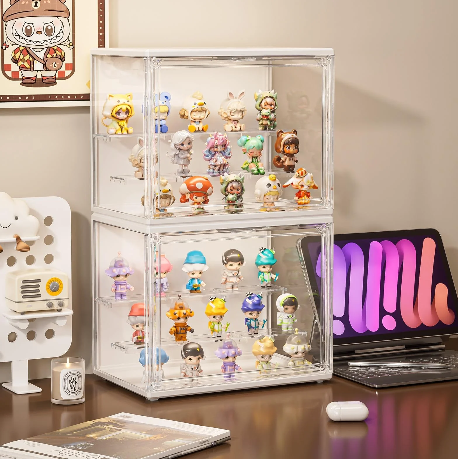 Witryna kolekcjonerska, przezroczyste pudełko prezentacyjne z LED, akrylowa gablota z magnetycznymi drzwiczkami do Funko Pop, figurki Pop, modelki, figurki akcji, niewidome pudełko 27 × 21 ×