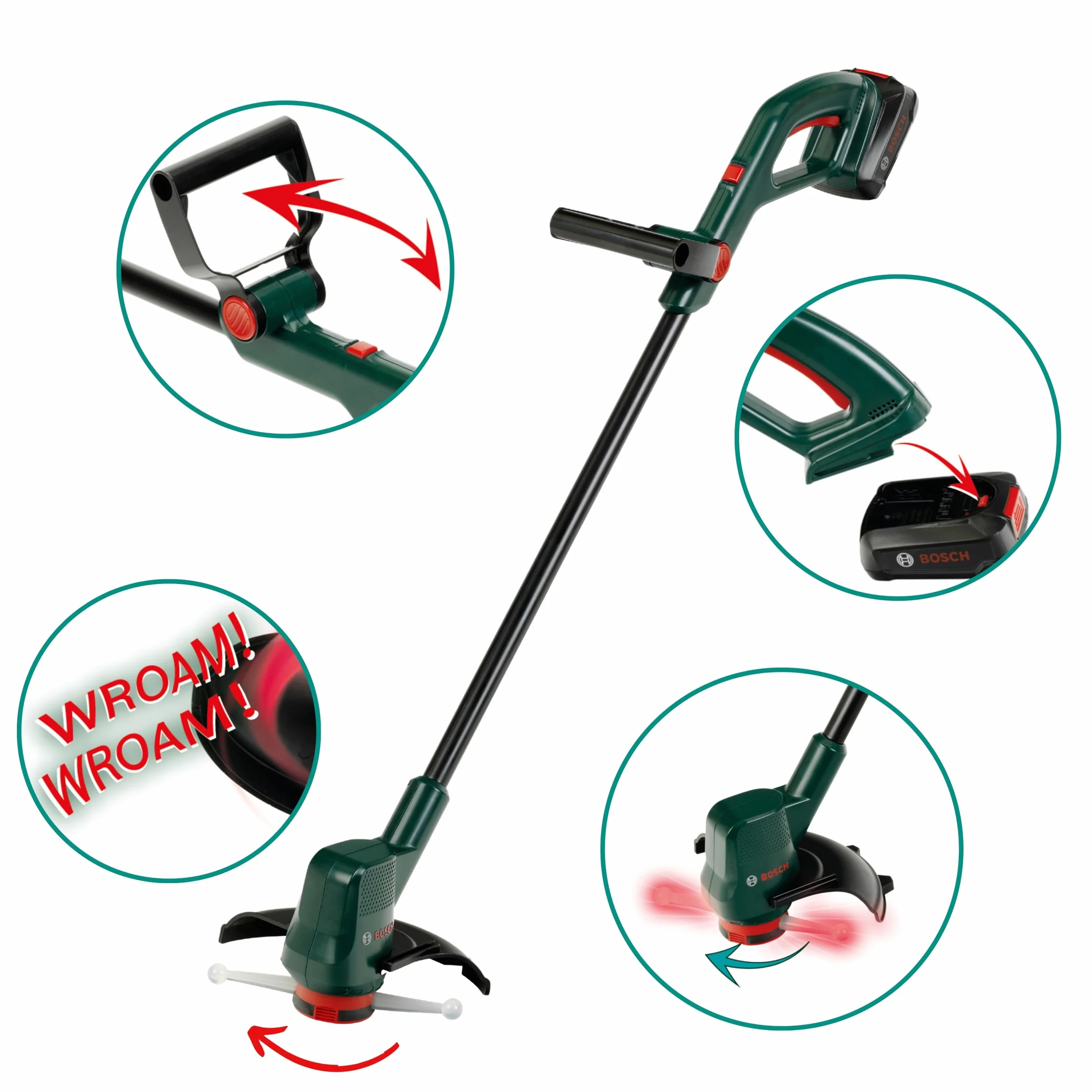 Theo Klein 2774 Bosch Kosiarka "Easy Cut" | Zabawka odpowiednia dla dzieci z funkcj dwiku i wiata | Zasilana bateriami, z obrotow, podwietlan gowic tnc | Zabawka dla dzieci od 3 lat
