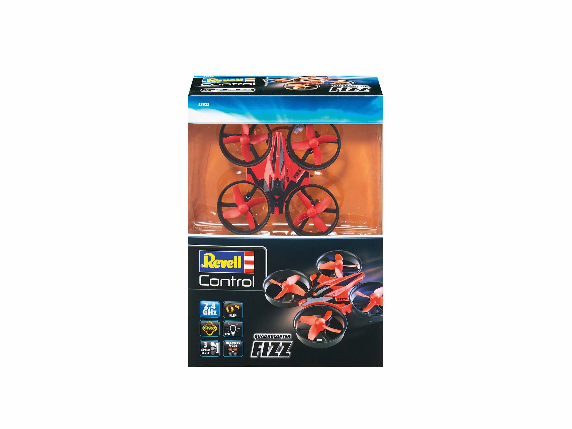 Revell Control 23823 Pilot zdalnego sterowania Mini Quadcopter "Fizz" z precyzyjnym sterowaniem 2,4 GHz, 3 prędkości, tryb klapki, światła LED, tryb bezgłowy, łatwy do latania, długość 8,5 cm,