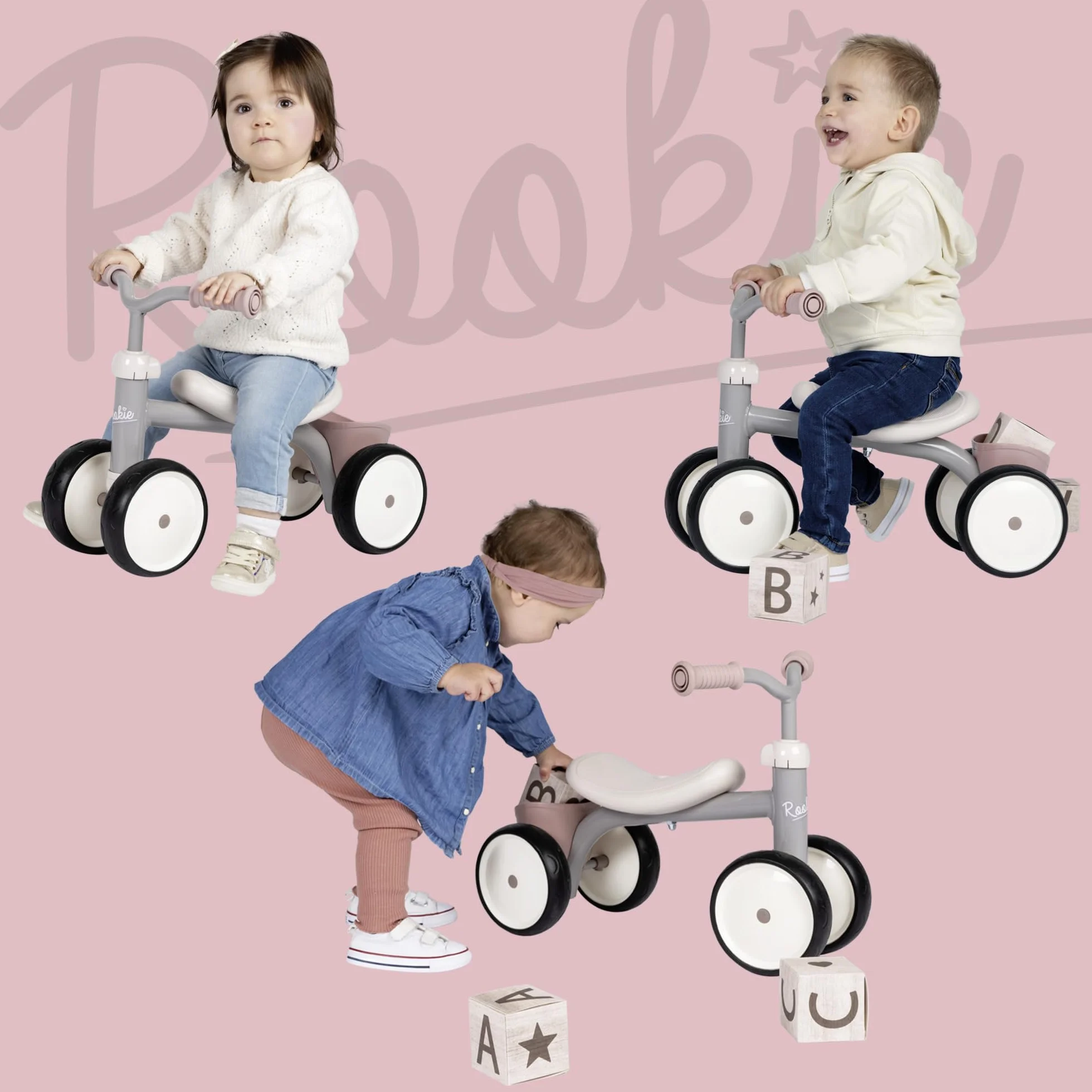Smoby - Rookie Pink Ride-On - Metal - Zakrzywione siodełko - Ciche koła - Skrzynia na zabawki - Wczesne lata - Od 12 miesięcy