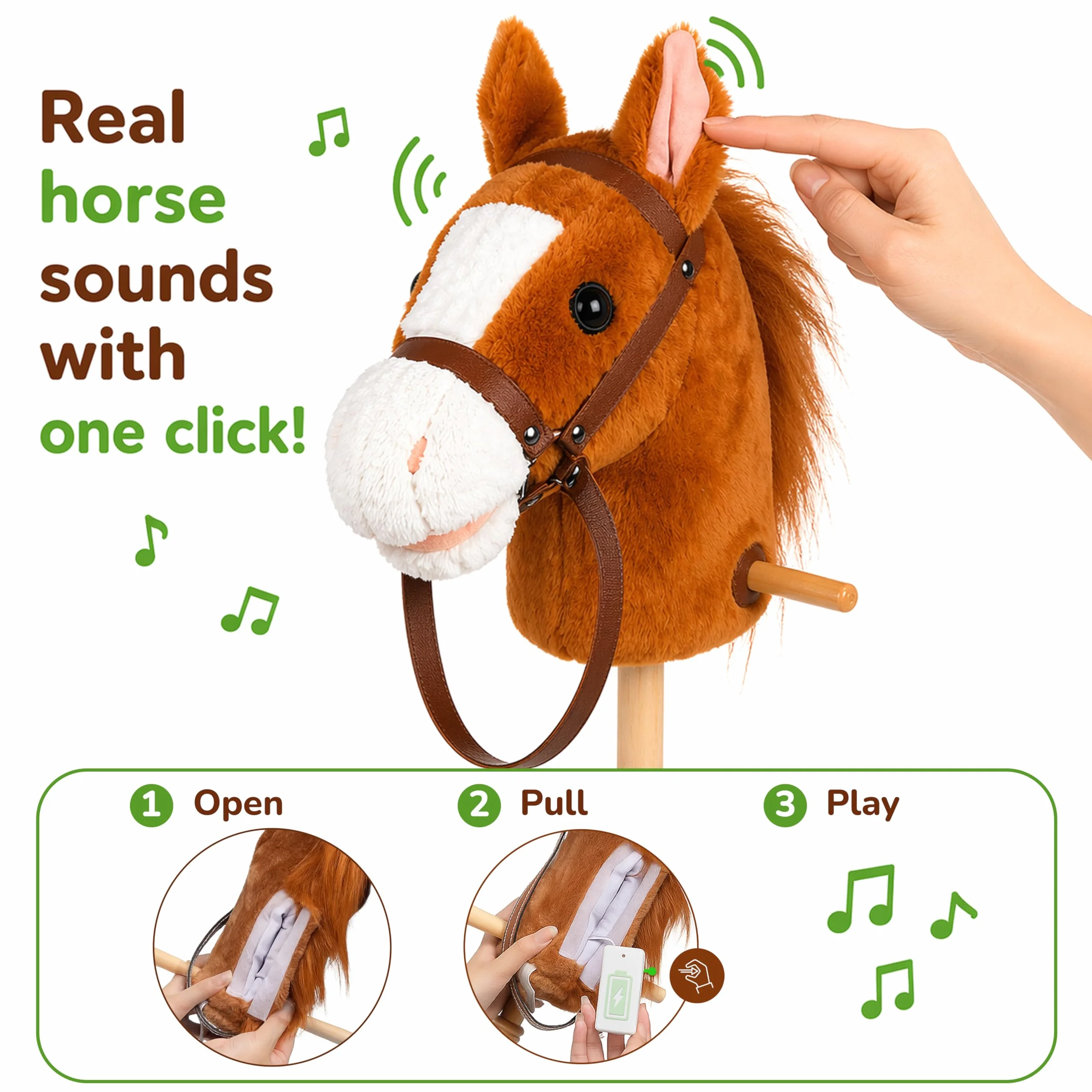 Hobby Horse - Koń na Kiju z Efektami Ryczenia, Głowa Konia A4 z Ogłowiem, Lekka i Ergonomiczna konstrukcja, Zabawa dla dzieci 3+ na świeżym powietrzu