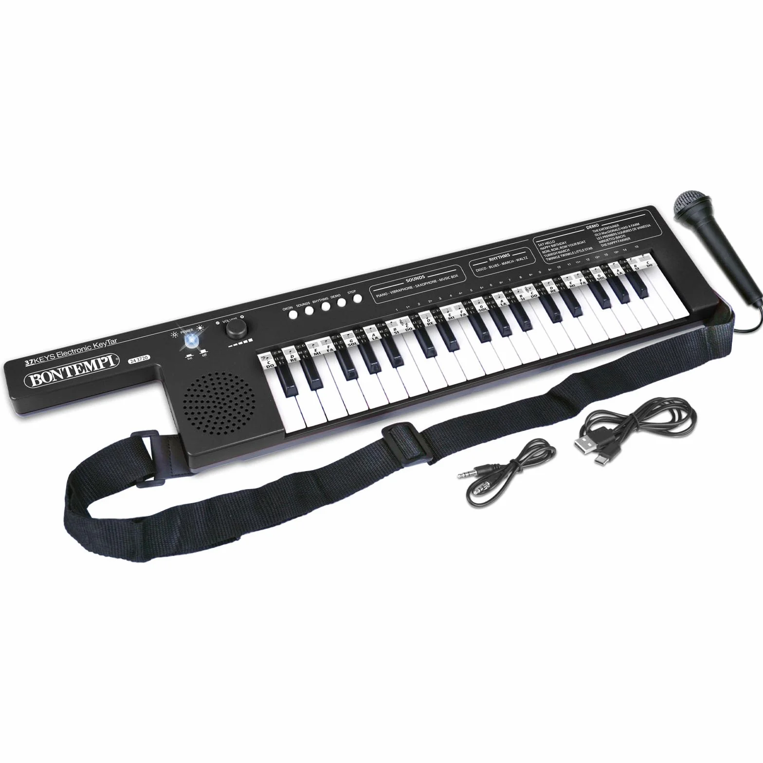 Bontempi | KeyRhythm - Keytar 37 klawiszy z paskiem na ramię i akumulator do wolności muzyki bez ograniczeń