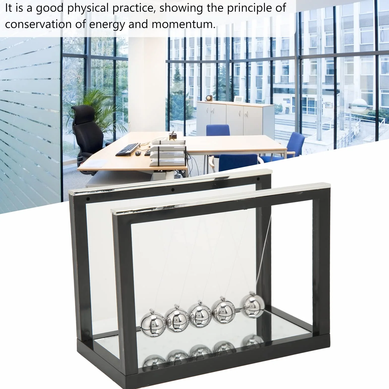 Newton huśtawka wahadłowa, zabawka, nauka, duża Newton Cradle Balance Balls z 5 żelaznymi kulkami i podstawą lustra, redukcja stresu, 15,8 x 8,4 x 11,6 cm