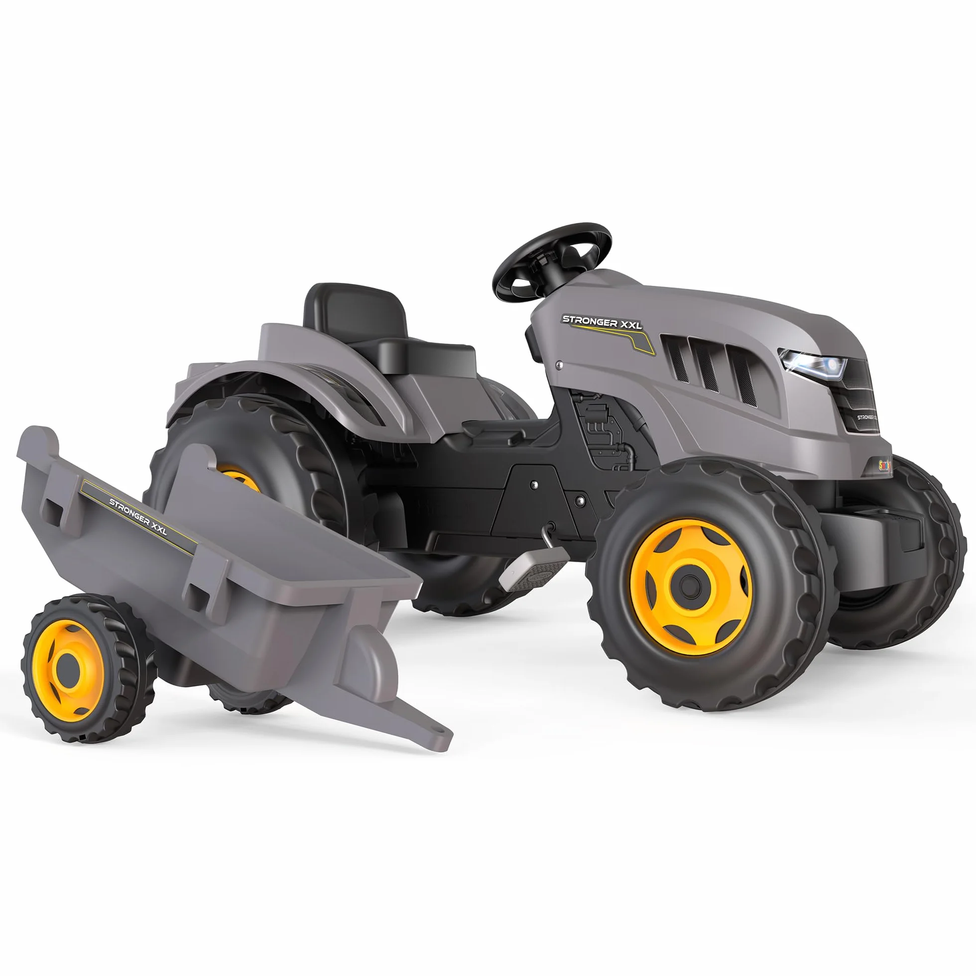 Smoby - Mocniejszy traktor XXL + przyczepa - Duży dziecięcy traktor na pedały - Regulowane siedzenie - Kierownica z klaksonem - Od 3 lat - Wyprodukowano we Francji