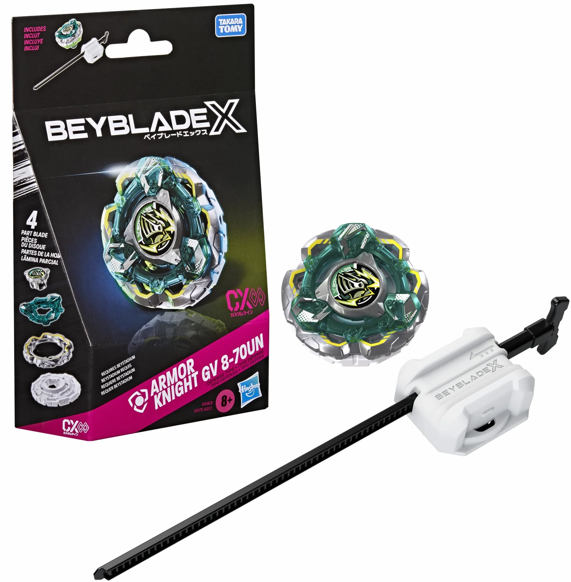 Beyblade X zestaw startowy Fortress Knight GV 8-70UN CX Infinity z bączkiem obronnym i wyrzutnią Takara Tomy, zabawkowy bączek, od 8 lat