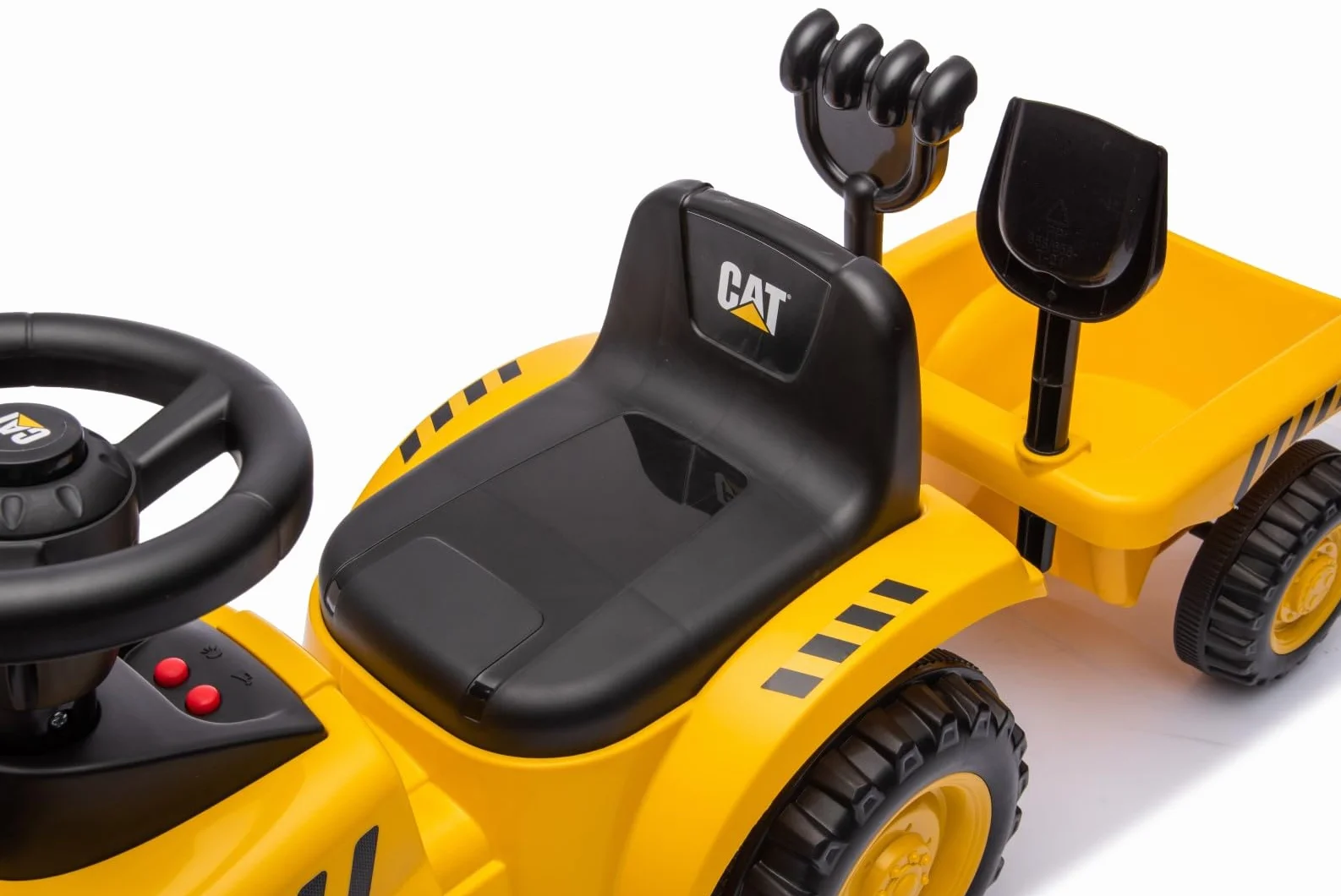 sun baby Jeździk dla dzieci Traktor z przyczepą New Holland, łopatka oraz grabki w zestawie, efekty dźwiękowe i świetlne, odczepiana przyczepka (Żółto-Czarny)