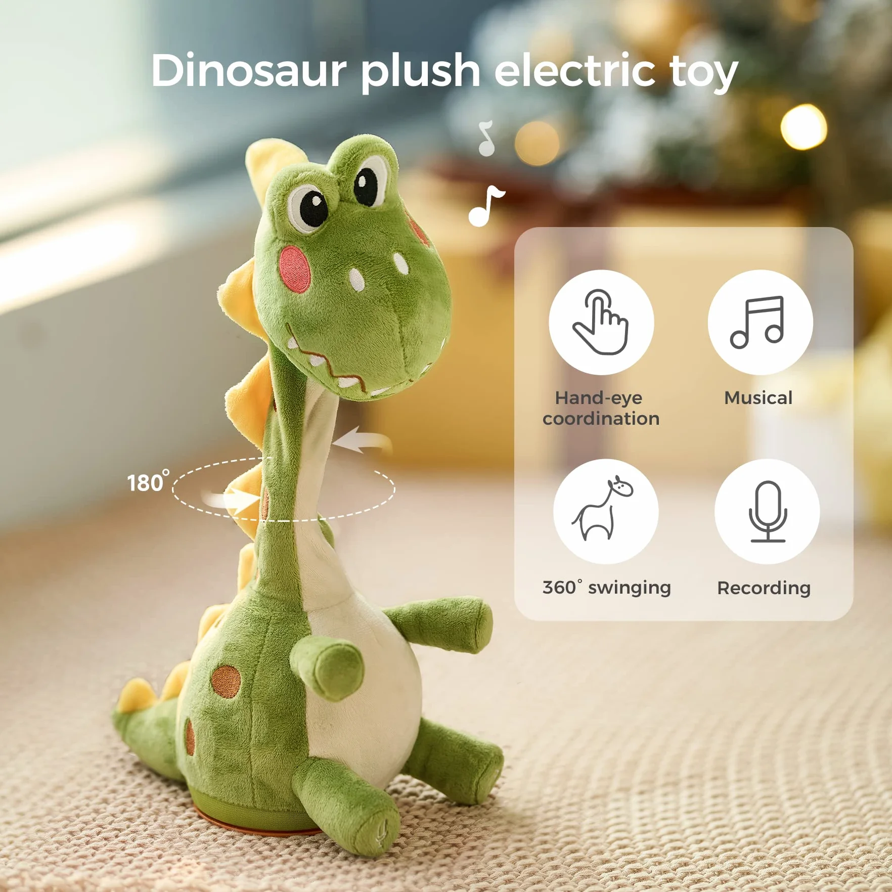 Dinozaury Pluszowy Interaktywny Zabawki dla niemowląt, Podobne do Tańczący Kaktus z mówieniem Nagrywanie Powtarzanie Mówienie,Śpiew Taniec Dinozaury Zabawka Prezenty dla dzieci