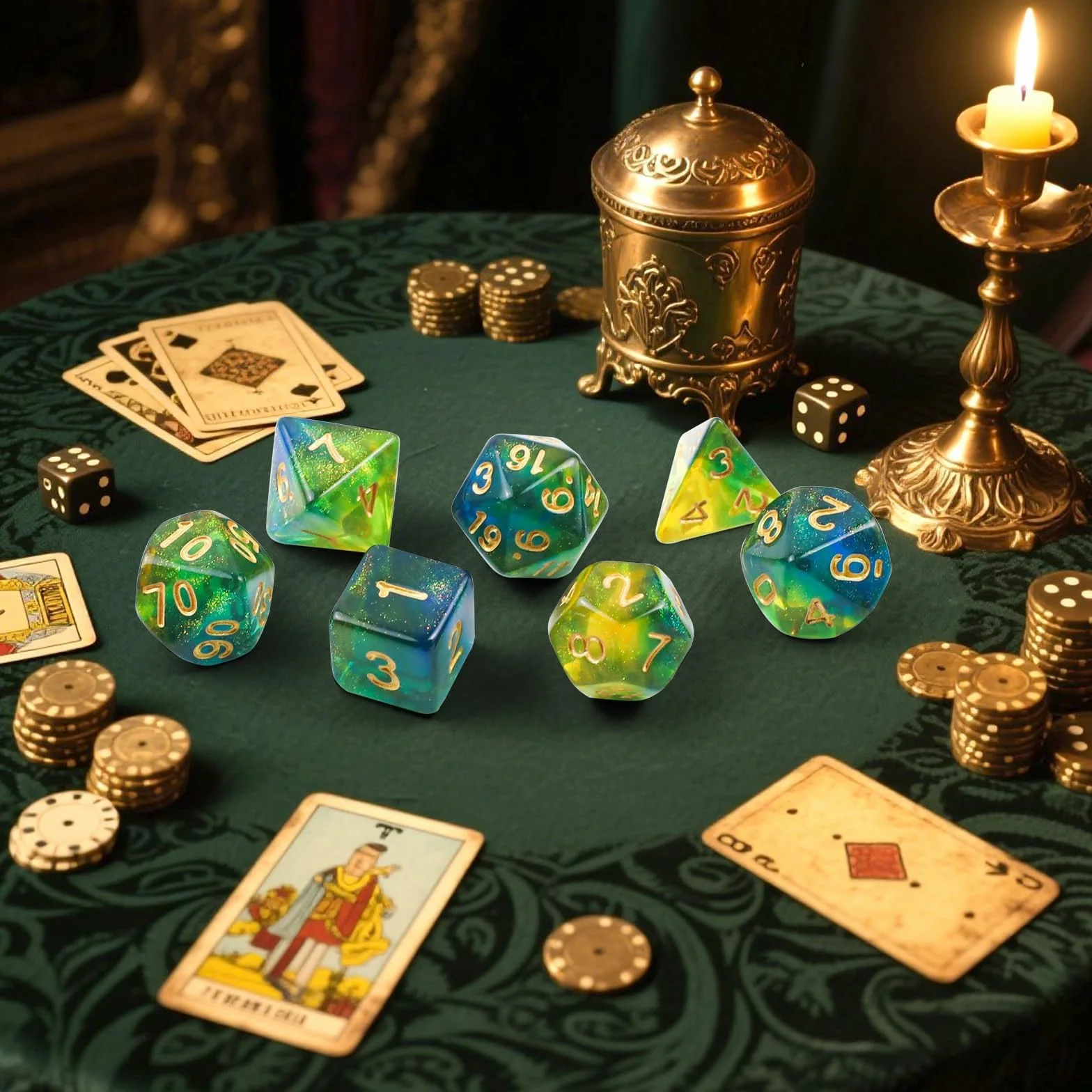 Zestaw wielościennych kostek, 7 sztuk DND Dice, zestaw błyszczących kostek, do lochów i smoków, MTG, kostki RPG, gry stołowe D&D D20 D12 D10 D8 D6 D4