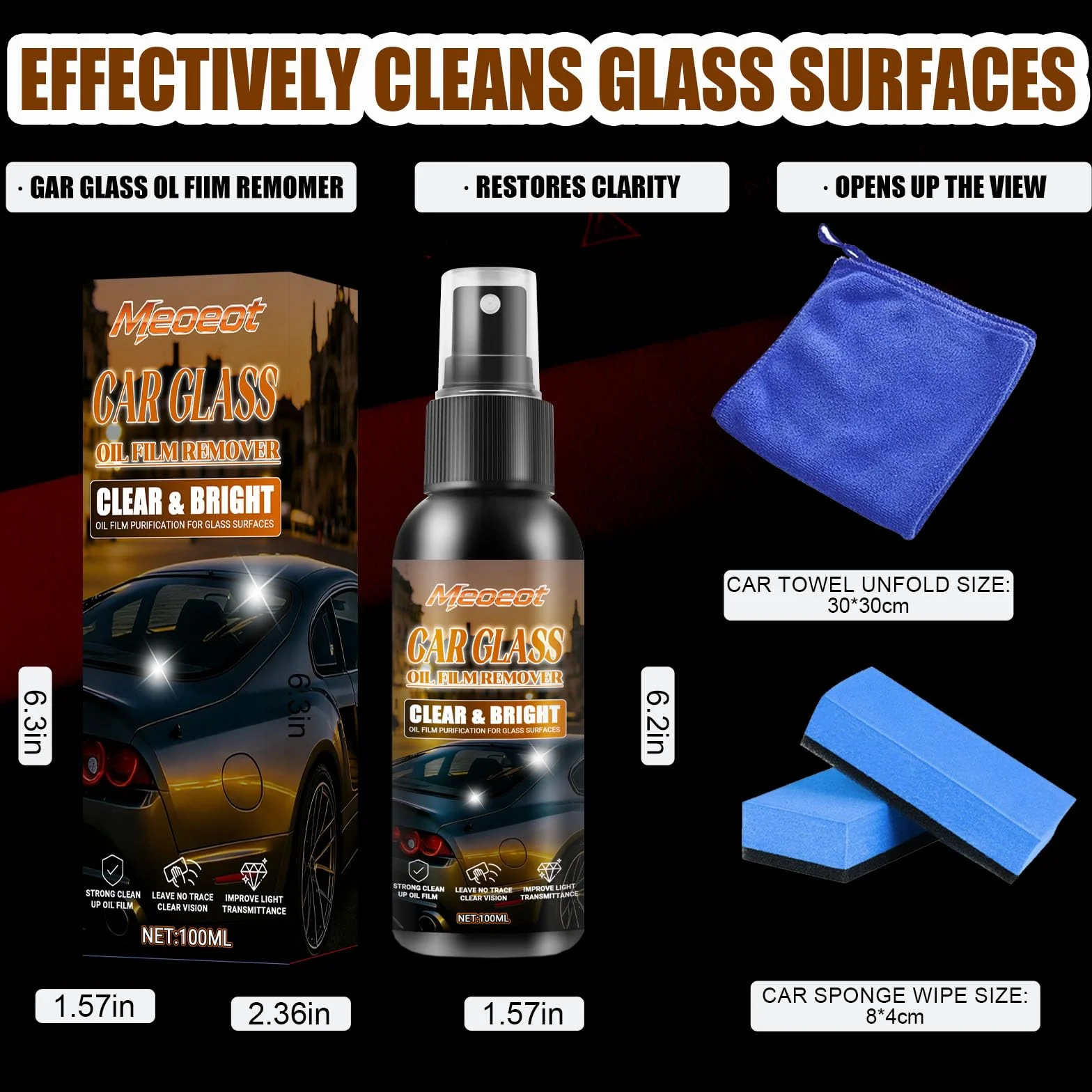 Car Glass Oil Film Remover, 100 ml Extra Stark Automotive Oil Film, Samochodowy środek do czyszczenia szyb, olejoodporny do szyb, wsteczne, do użytku domowego, wodoodporność, trwały efekt