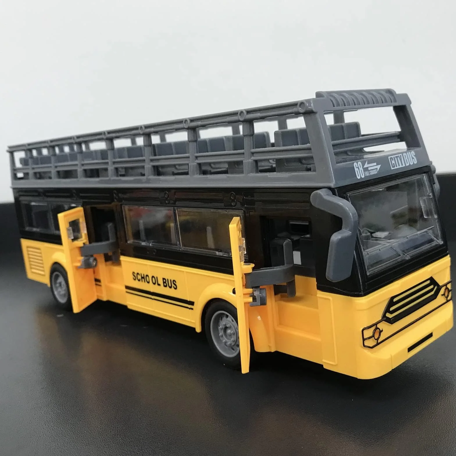 Zdalnie Sterowany Autobus Piętrowy, Drobne Szczegóły 4-kanałowy Autobus RC Bezpieczne Otwieranie Drzwi do Zabawek (QH204 7 Autobus szkolny)