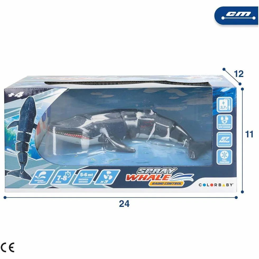 ColorBaby 47671 Racing Boat wieloryb pilot zdalnego sterowania, 20x9x3,5 cm, pilot zdalnego sterowania, 6 kierunków, częstotliwość 27 Mhz, zasięg 5-6 m, zabawki radiowe, realistyczne zwierzęta