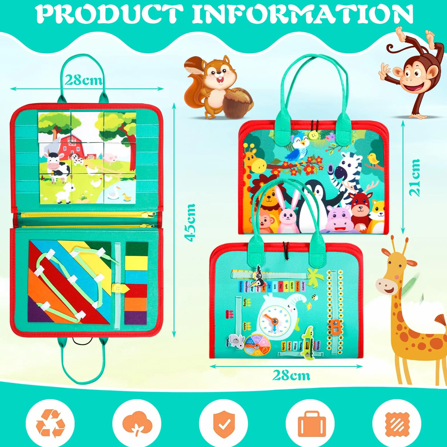ZLPBAO Busy Board Montessori Zabawka na 2 lata, 8 w 1 gry Montessori, edukacyjne zabawki rozwojowe - Gry dla niemowląt na 1 rok do aktywności i rozwoju, prezent dla dzieci, dziewczynek, 2, 3, 4, 5, 6