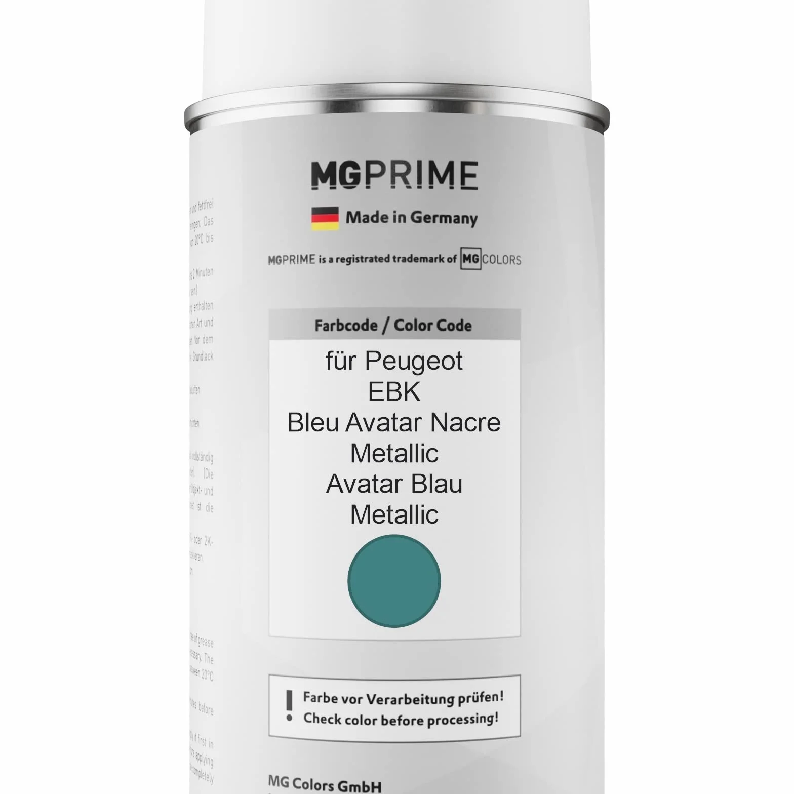 MG PRIME Lakier samochodowy Puszka z aerozolem dla Peugeot EBK Bleu Avatar Nacre Metallic/Avatar Blue Puszka z aerozolem bazowym 400ml
